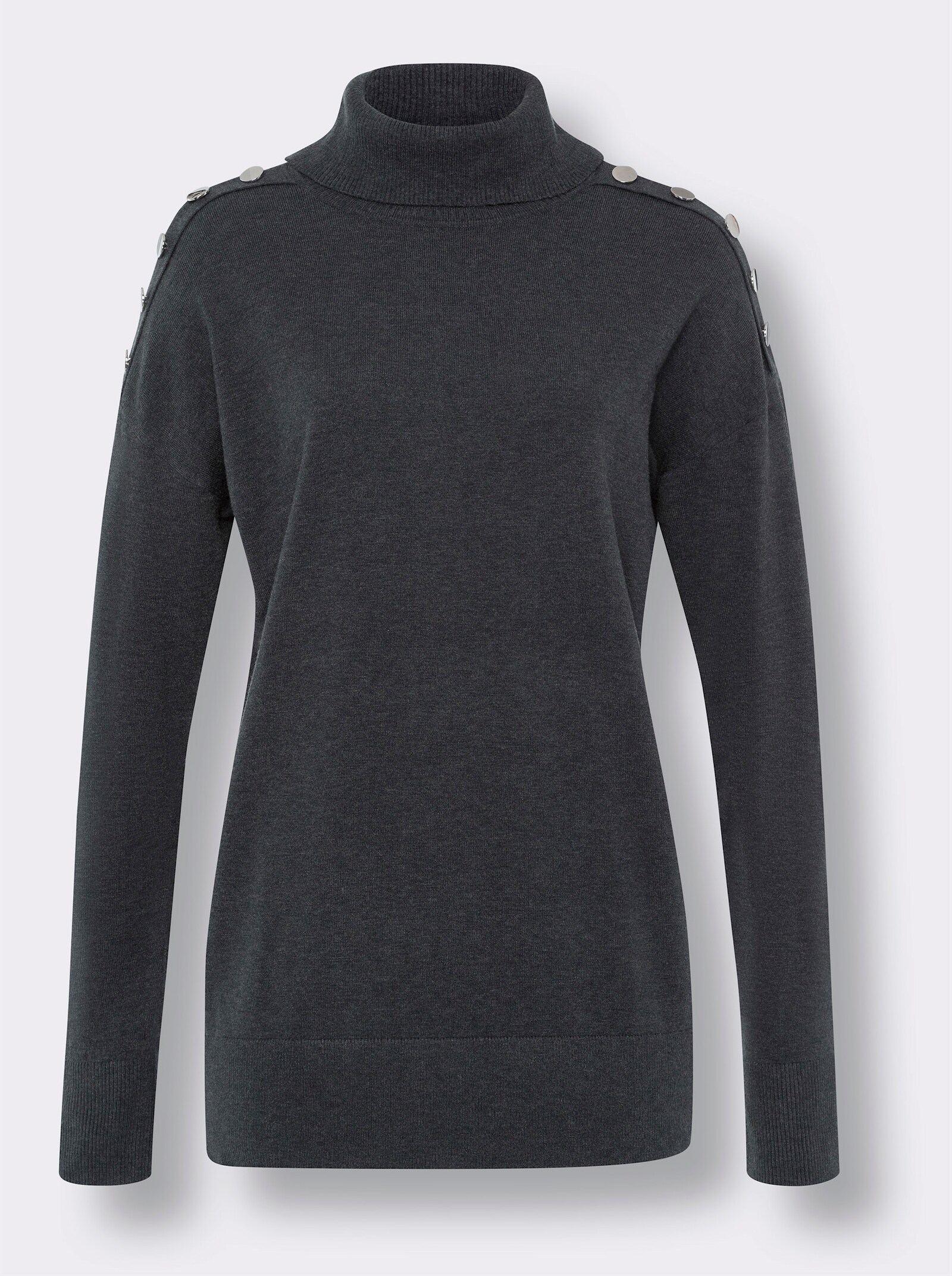 heine Rollkragenpullover mit Zierknöpfen an der Schulter - anthrazit-meliert