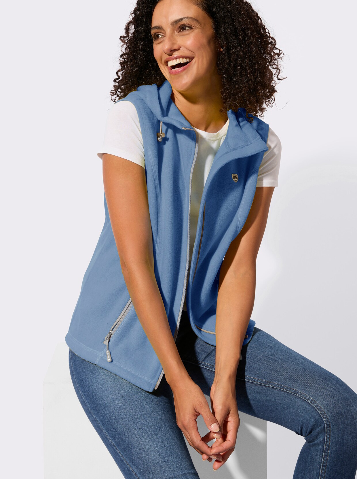 Fleeceweste mit Kapuze - himmelblau