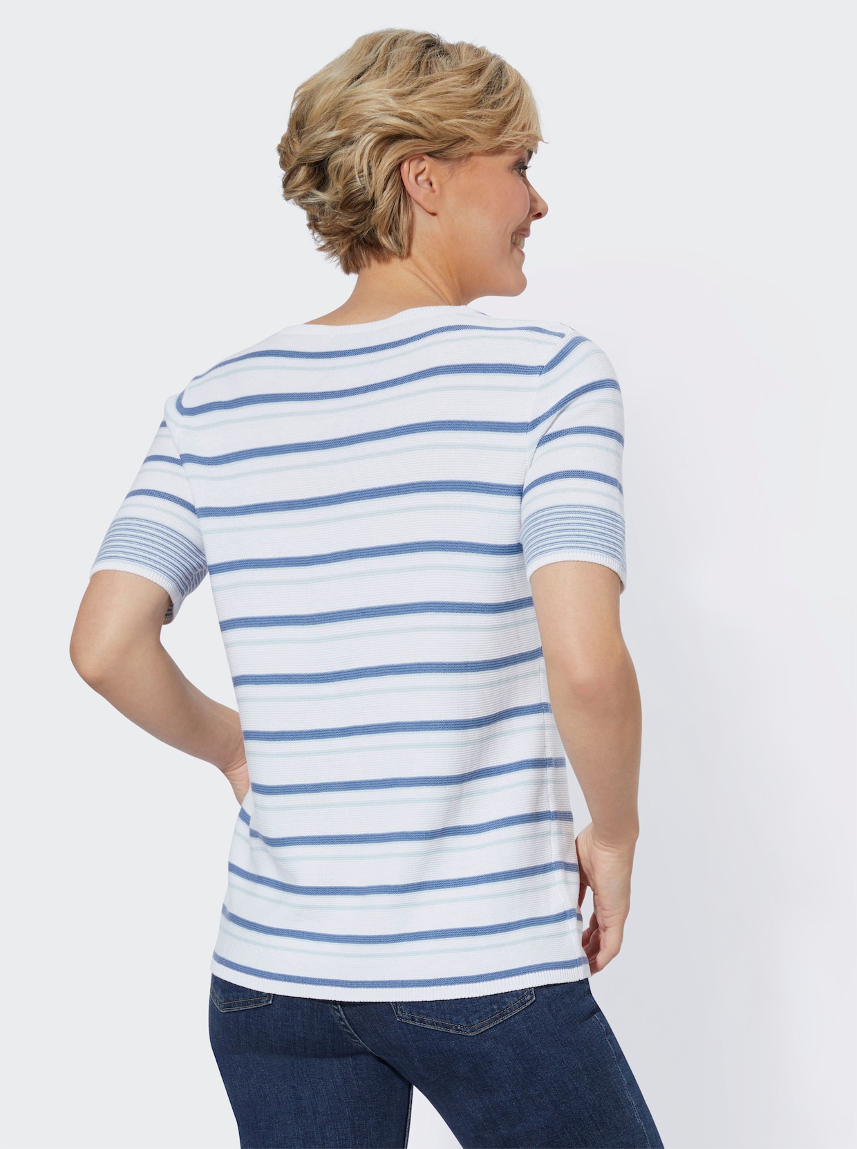 Pullover met korte mouwen - middenblauw/wit gestreept