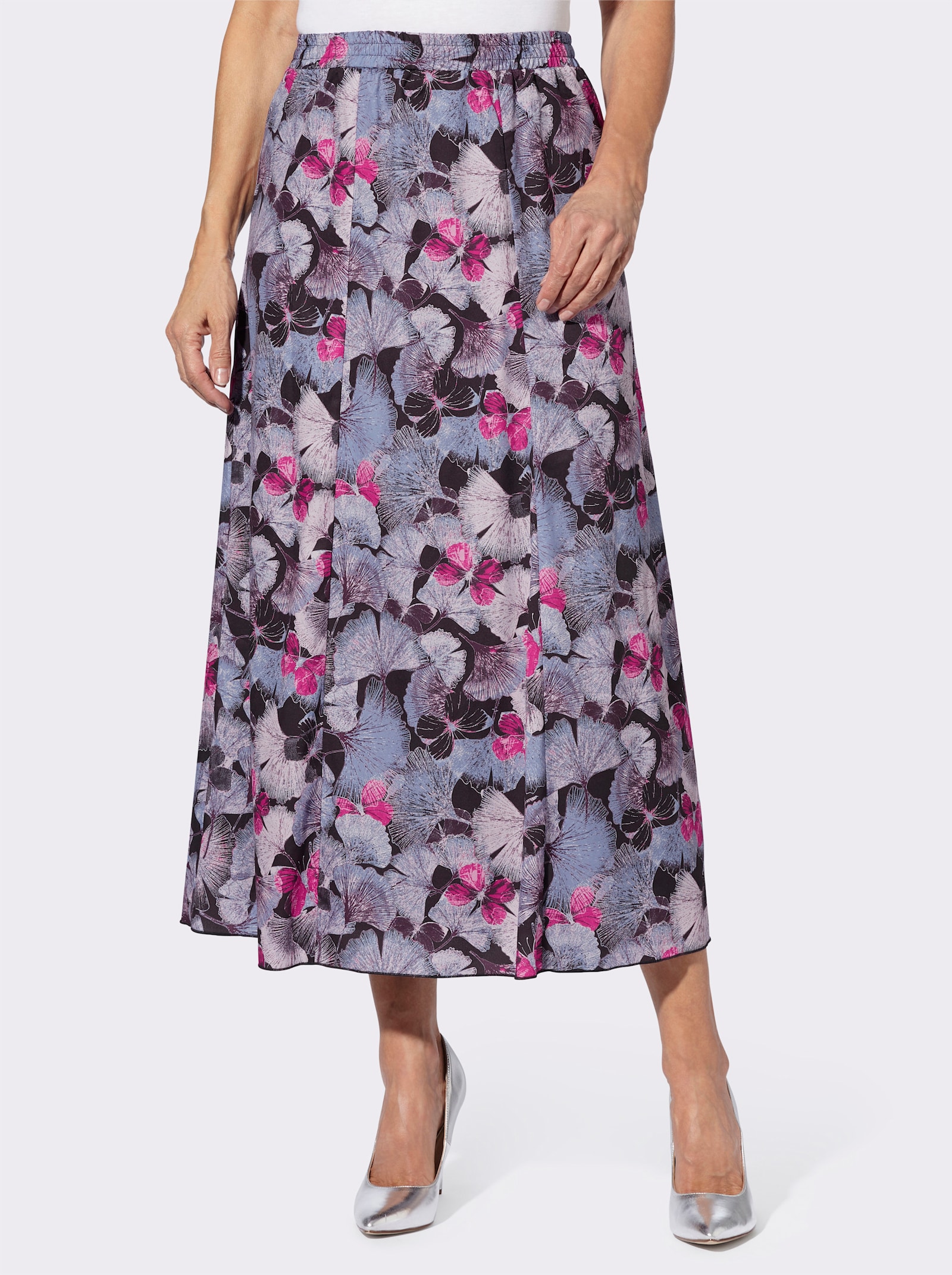 A-Linien-Rock mit Dehnbund - traube-fuchsia-bedruckt