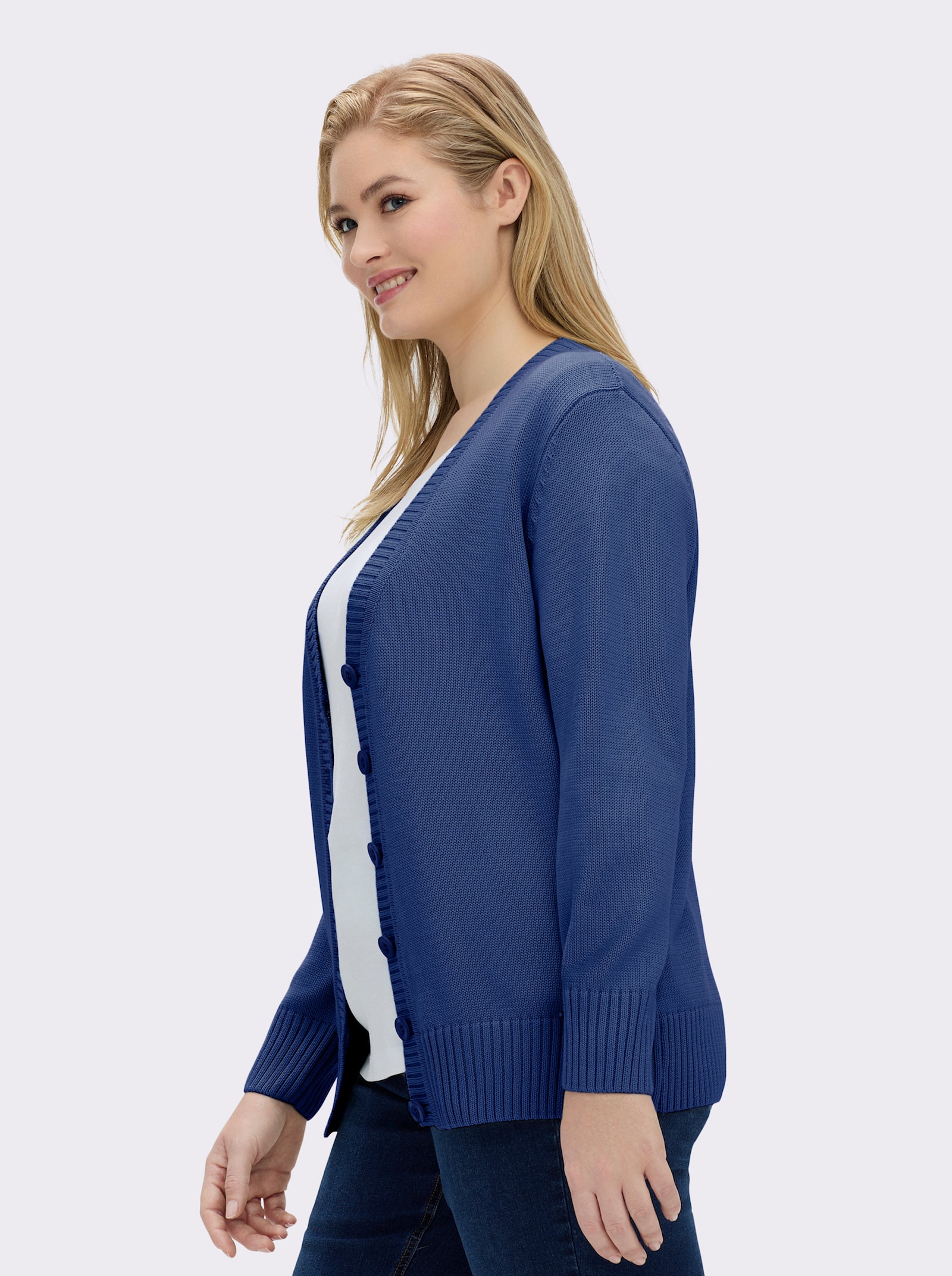 Strickjacke mit farblich abgestimmten Knöpfen - royalblau