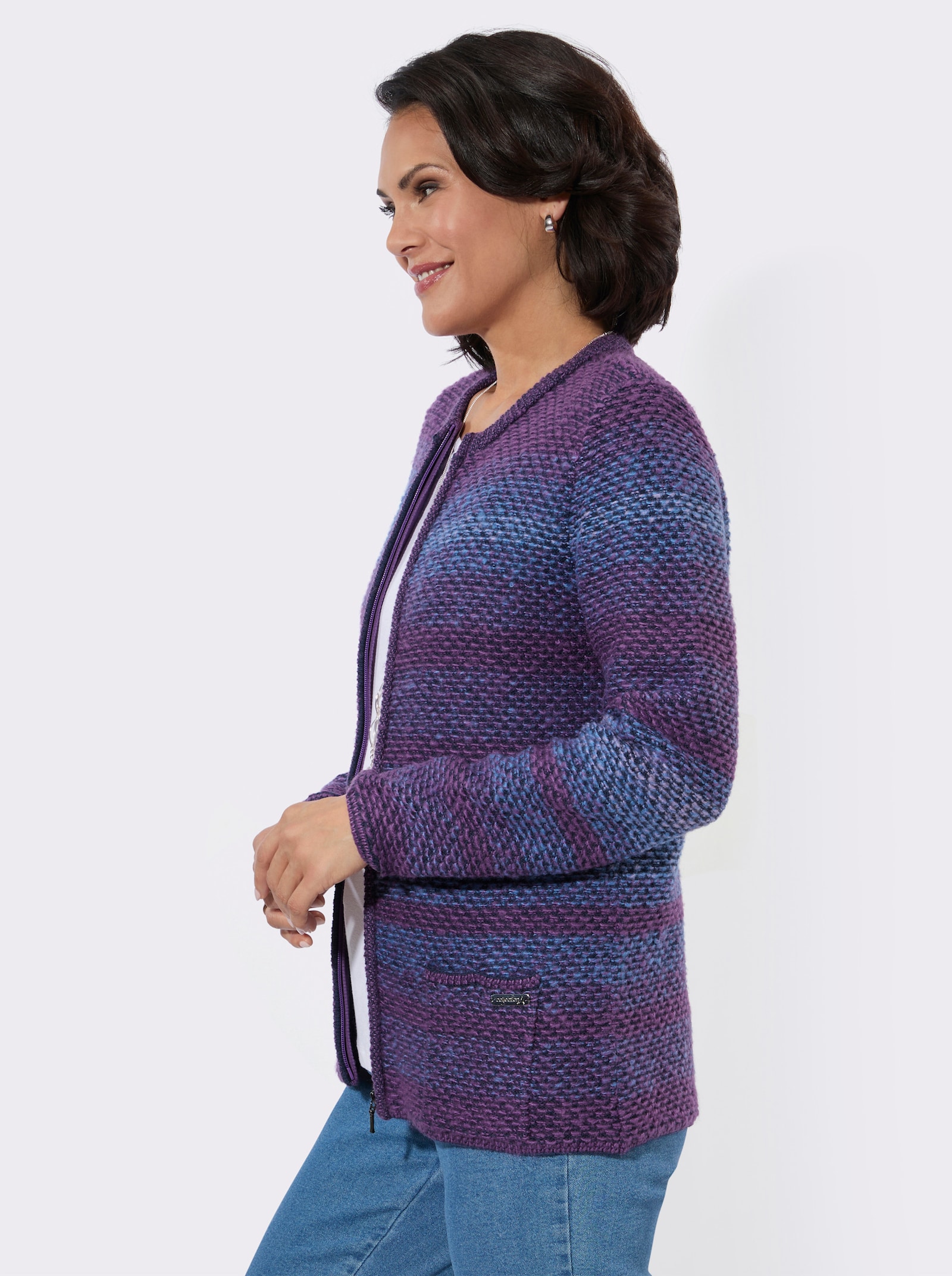 Strickjacke mit Farbverlauf - lila-dunkelblau-gemustert