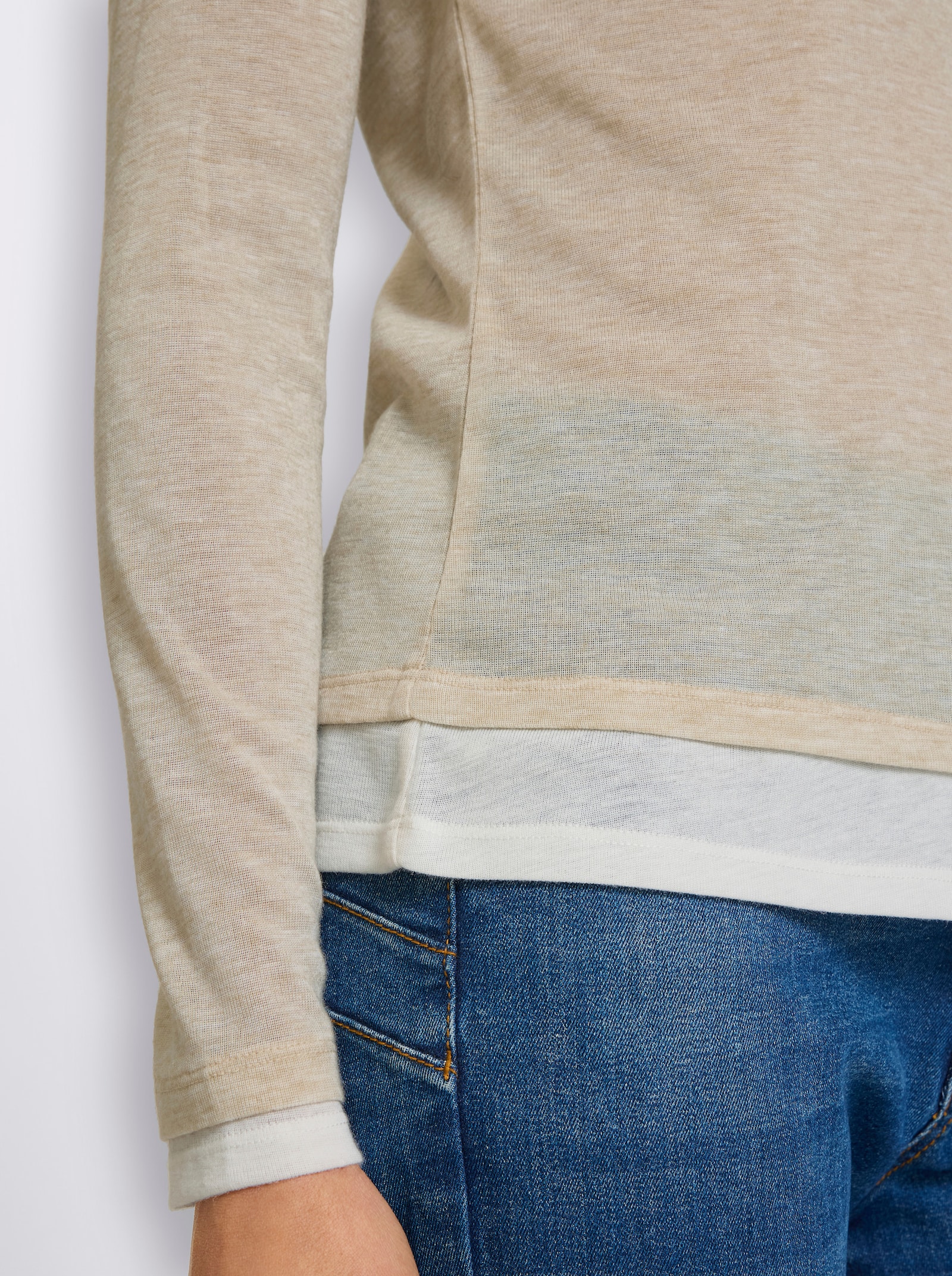 heine 2-in-1-shirt met lange mouwen en contrastkleurige boorden - zand gemêleerd