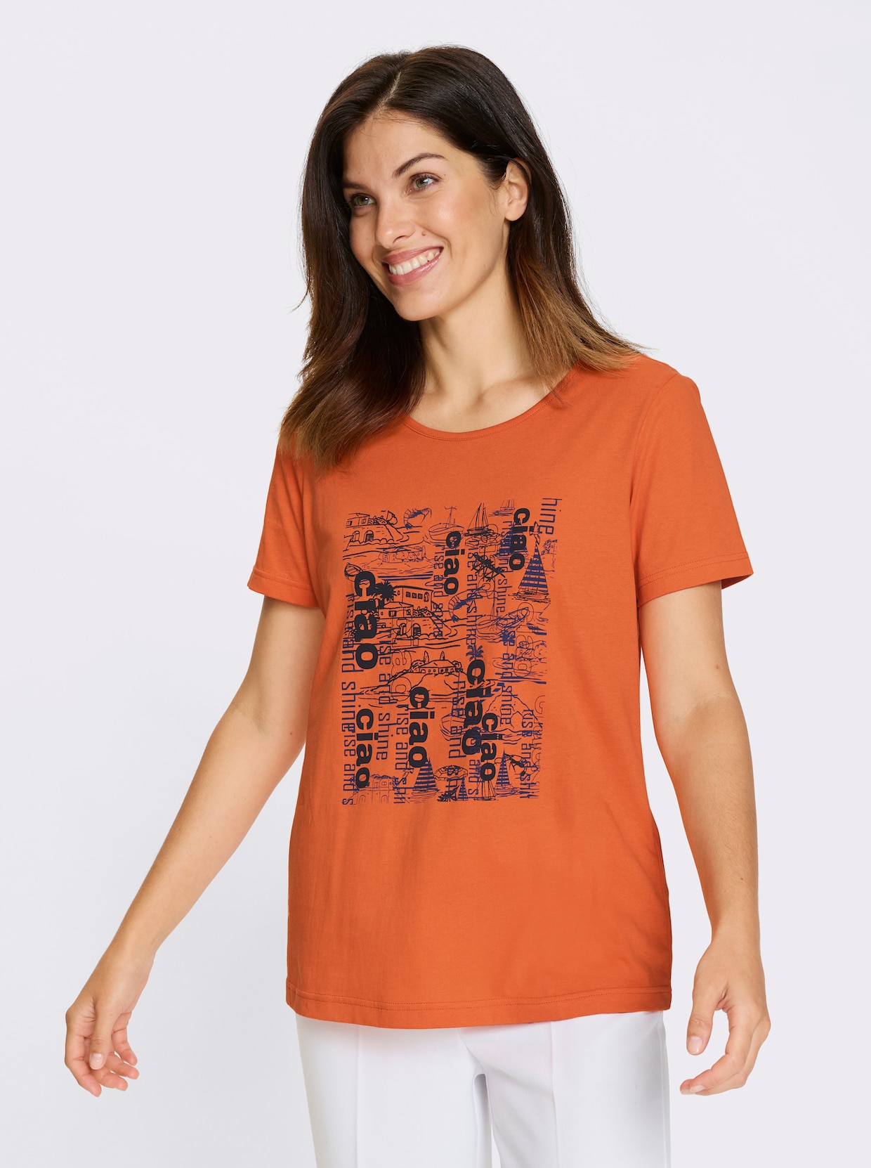Kurzarmshirt - orange-marine