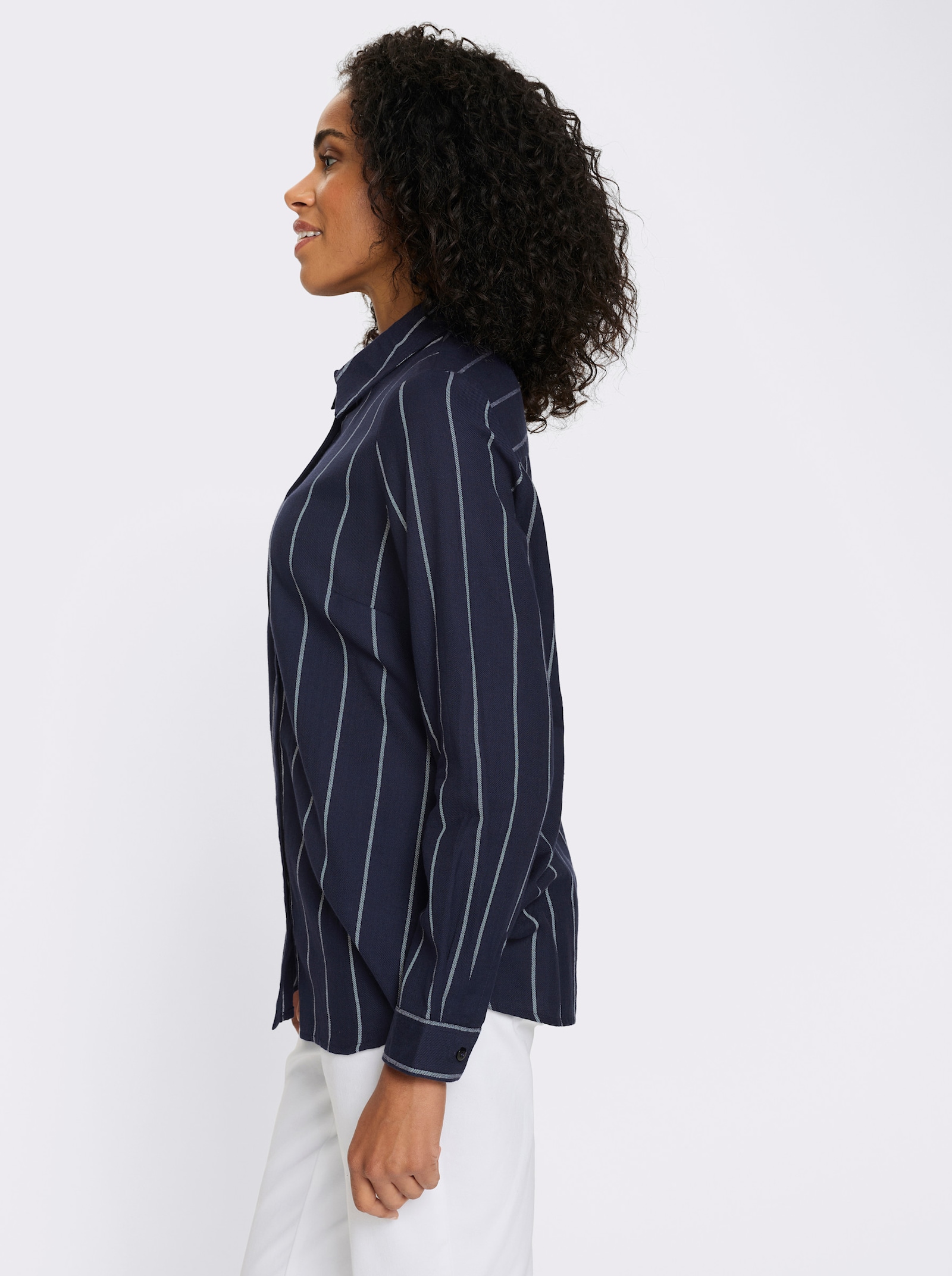 Longbluse im Streifen-Dessin - marine-ecru-gestreift