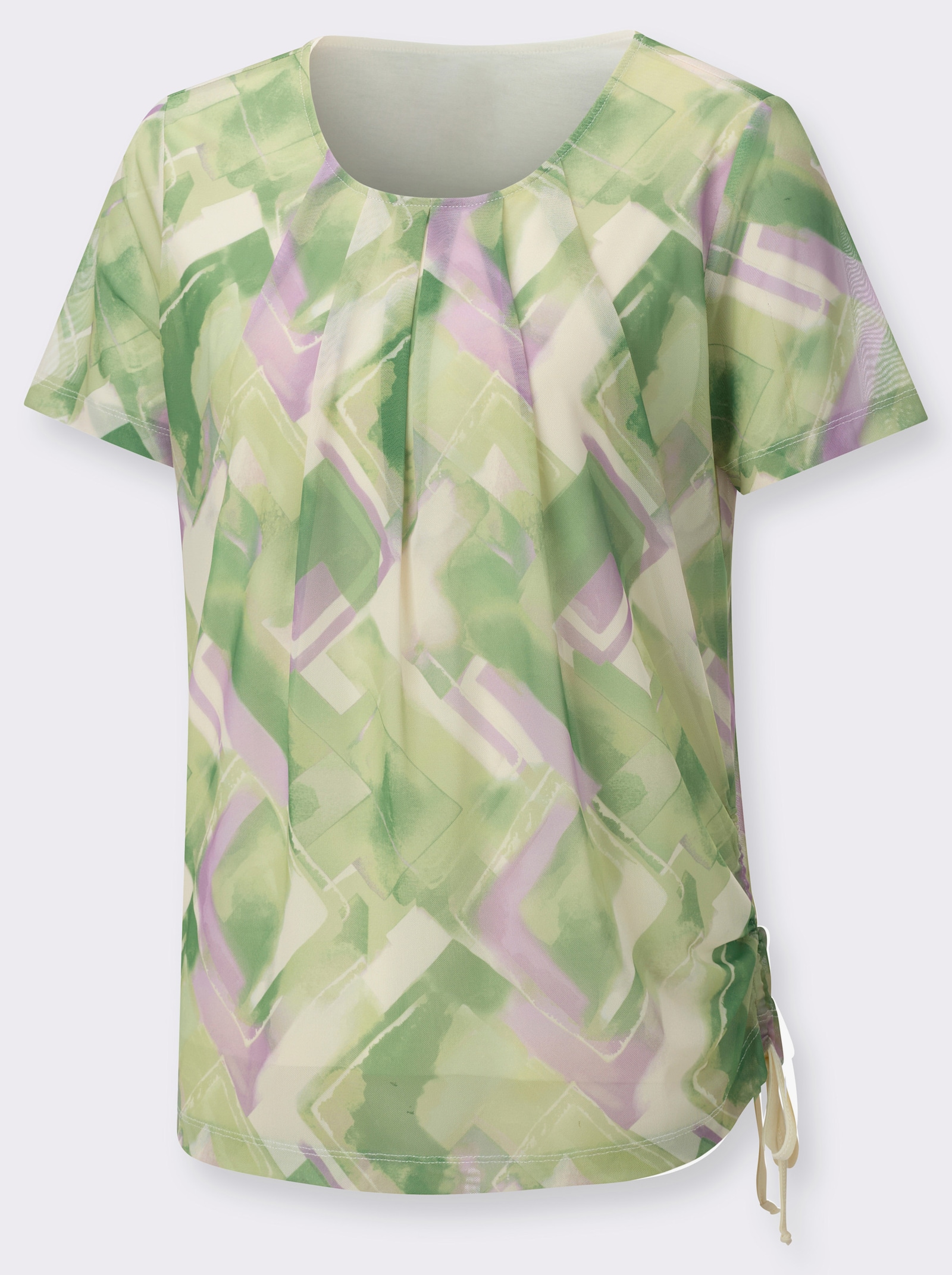 Rundhalsshirt aus Mesh, blickdicht gefüttert - pistazie-apfel-bedruckt