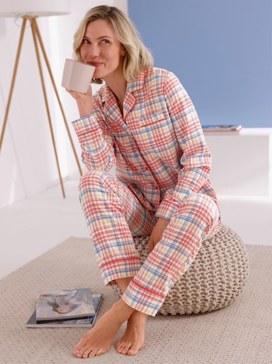 wäschepur Schlafanzug - elfenbein-flamingo-kariert