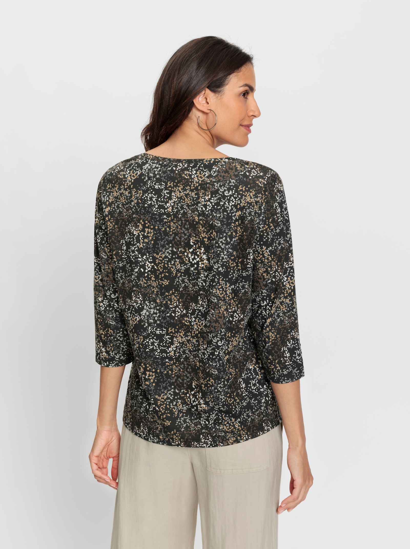 Print-Shirt mit Pünktchenmuster - schwarz-camel-bedruckt
