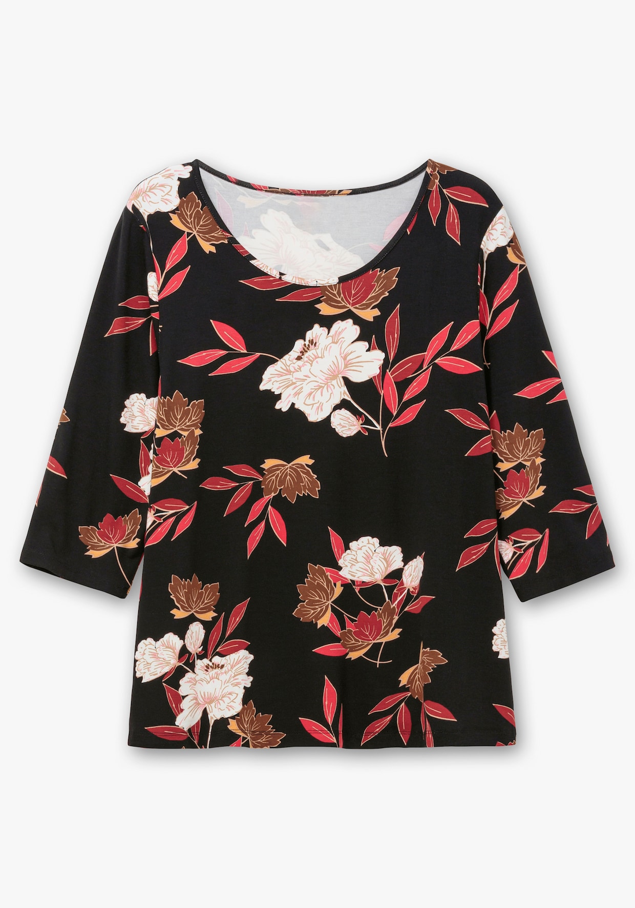 Print-Shirt - dunkelrot-ocker-bedruckt