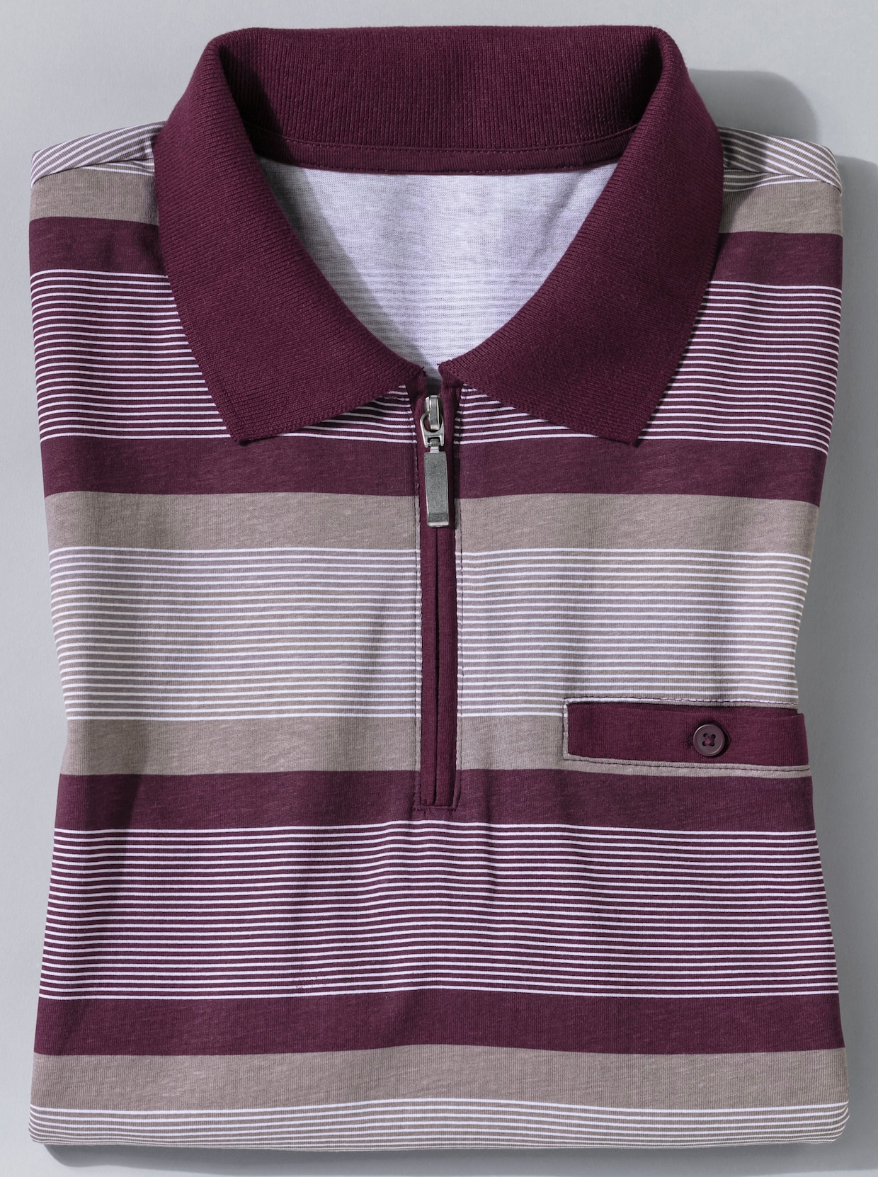 Poloshirt - bordeaux/taupe gestreept