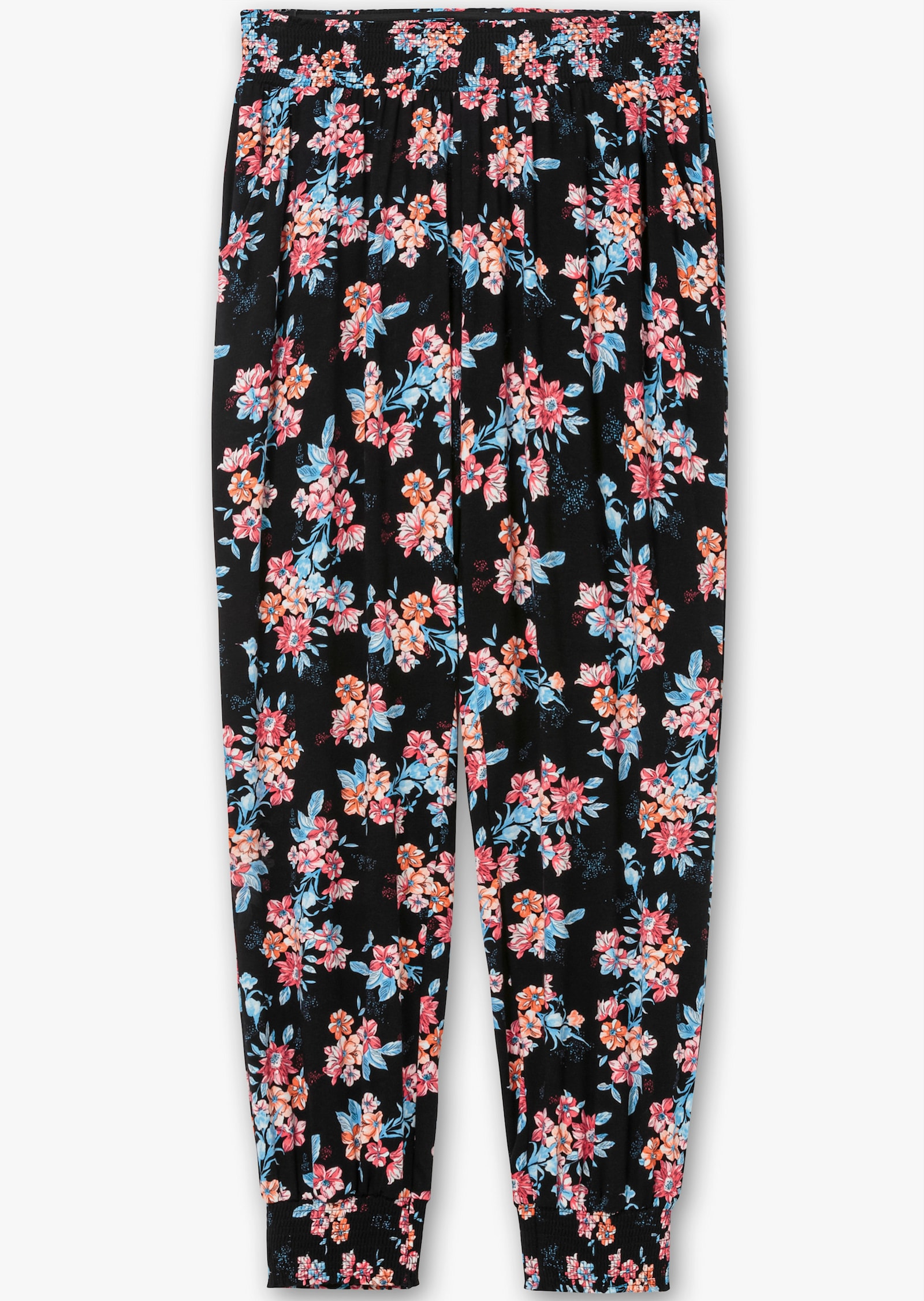 sheego Schlupfhose mit Smokbund und Taschen - schwarz-gemustert