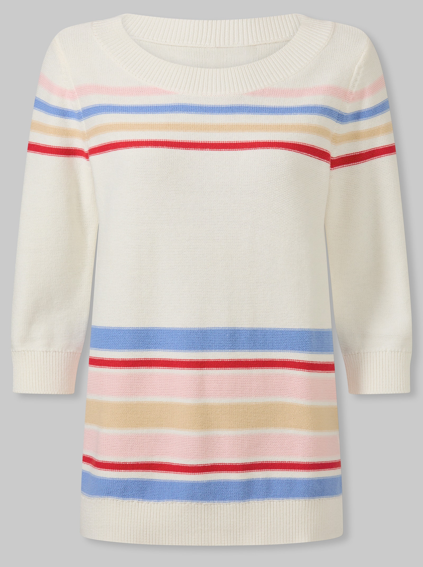 heine Baumwollpullover mit 3/4-Arm - ecru-himmelblau-gemustert