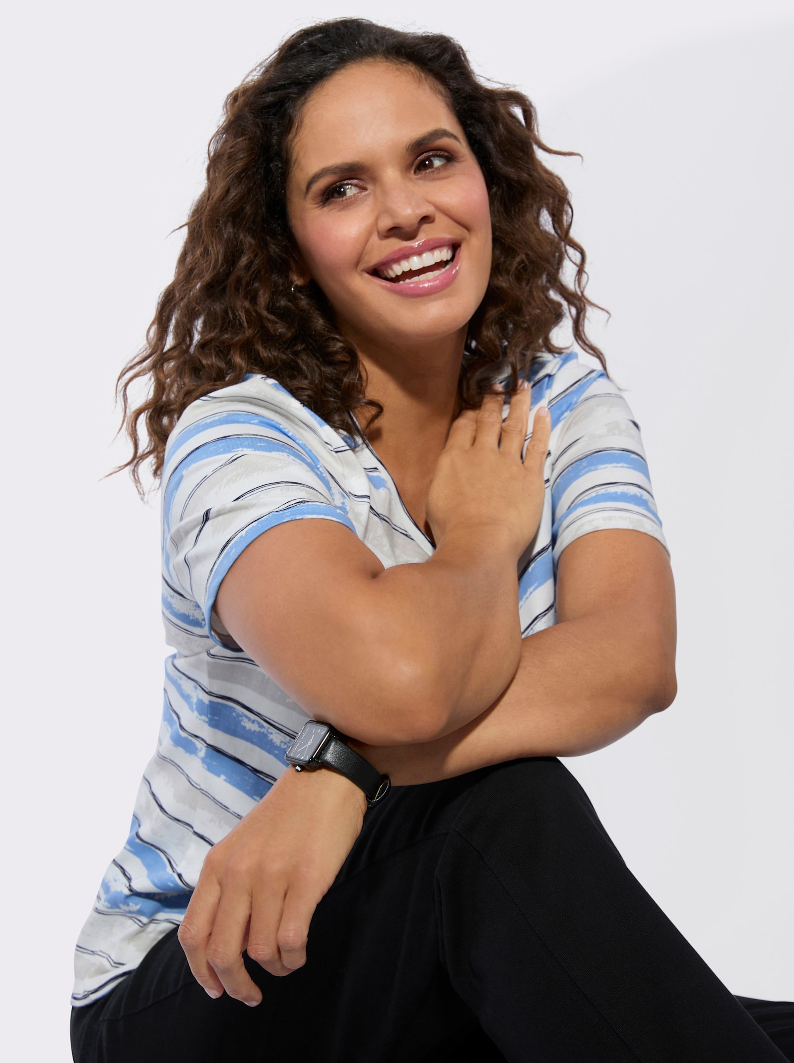 Gestreept shirt van puur katoen - hemelsblauw/ecru gestreept