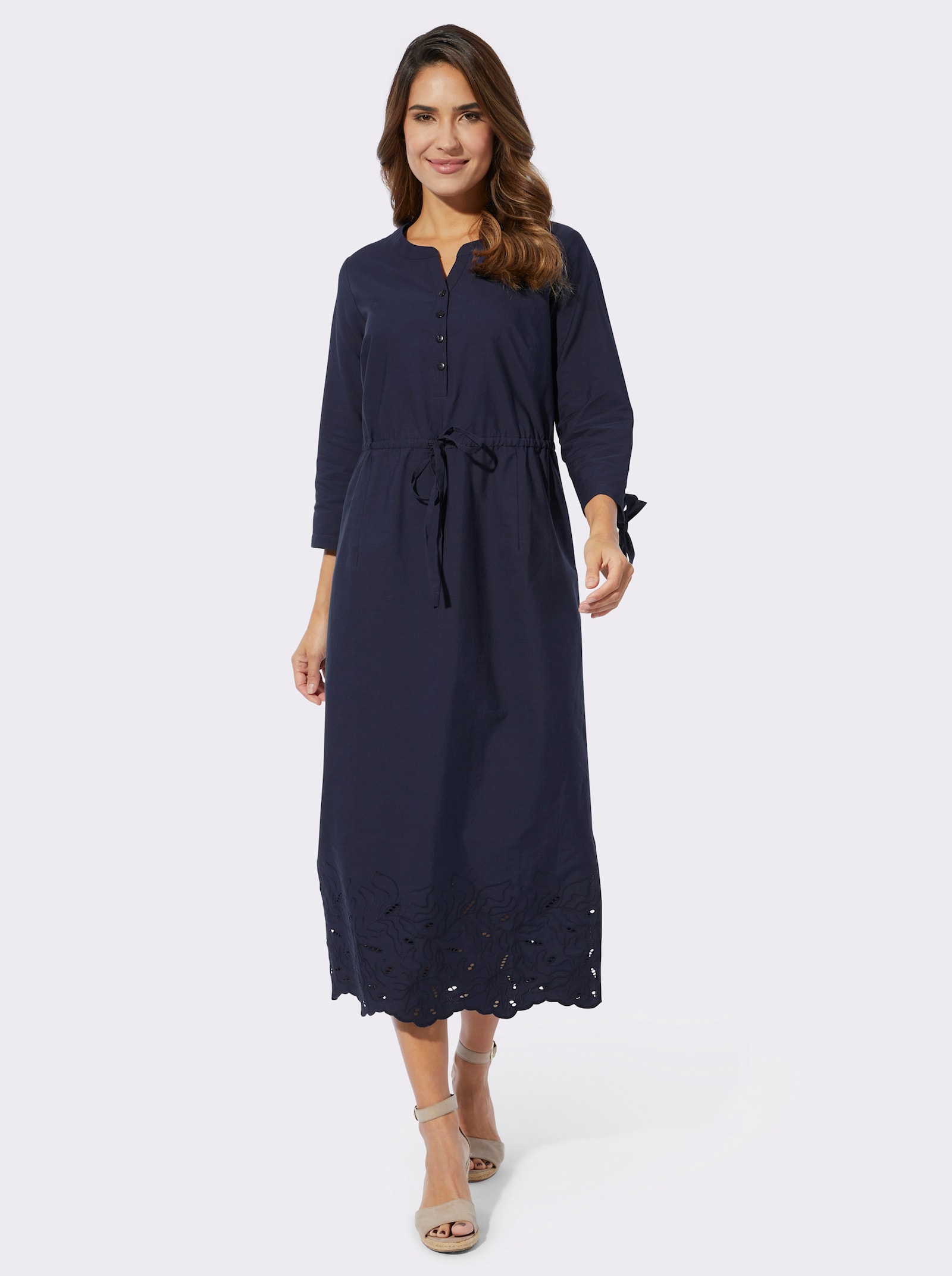 A-Linien-Kleid mit Lochstickerei - marine