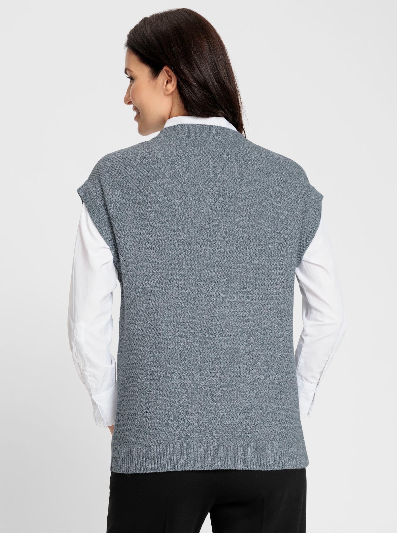 Pullunder in Perlstruktur - rauchblau-meliert