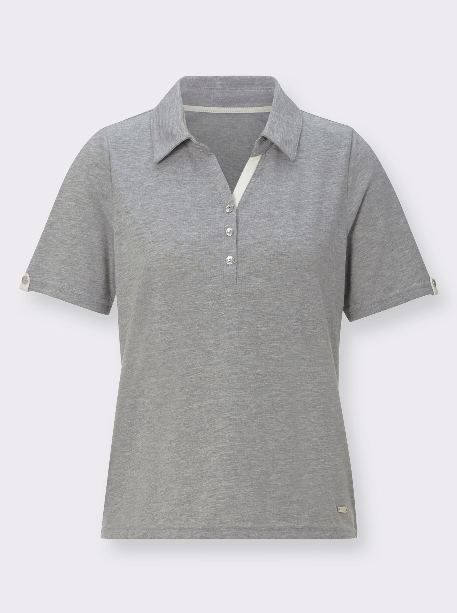 Poloshirt mit Zierriegel - grau-meliert