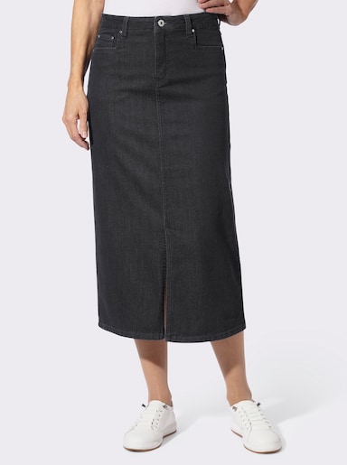 Jeansrock mit verdecktem Gehschlitz, wärmend - black-denim