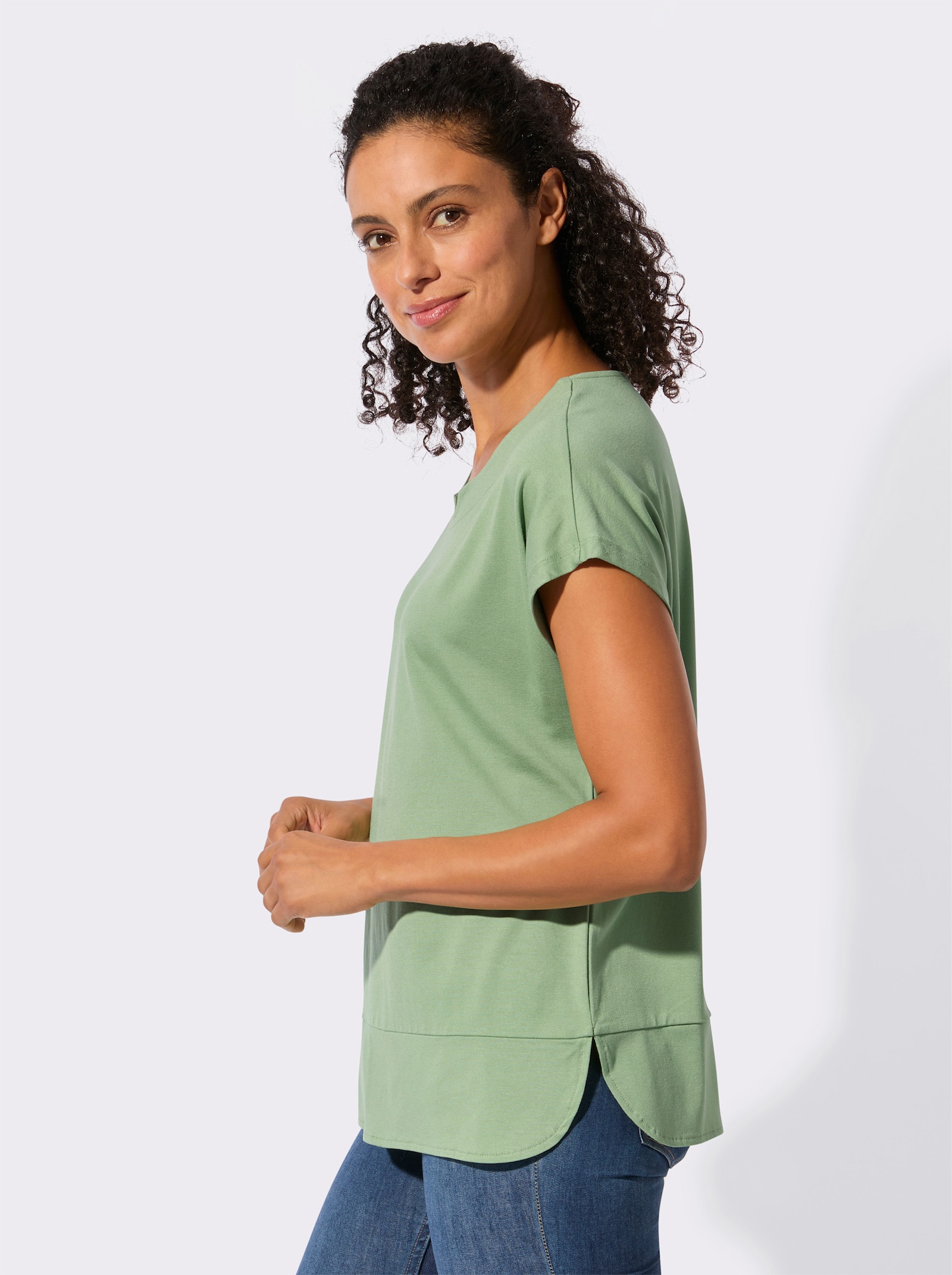 Kurzarmshirt mit abgerundetem Saum - eucalyptus