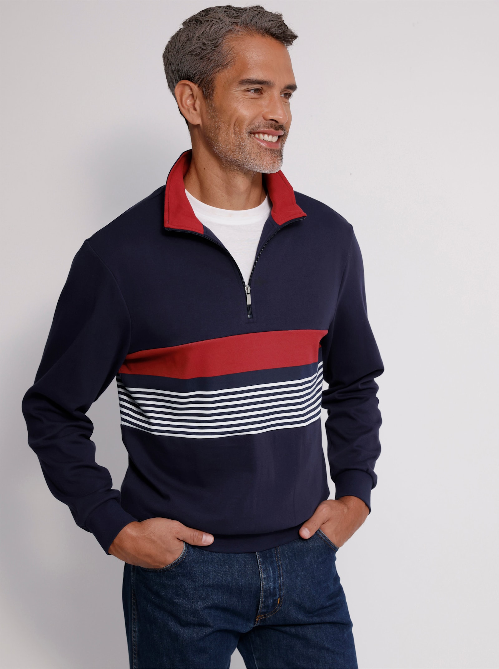 Sweatshirt mit Stehkragen und Reißverschluss - marine