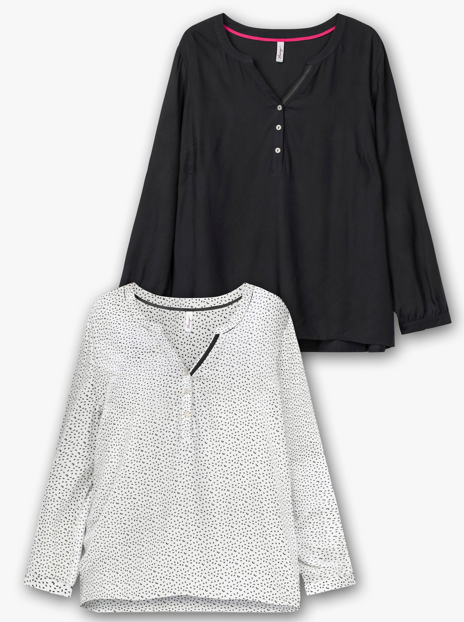 sheego Tunika im Doppelpack - schwarz + weiß-gemustert