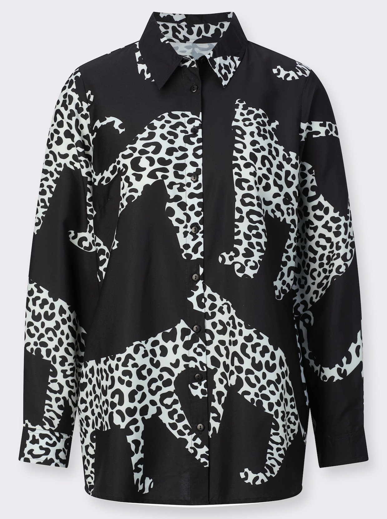 Longbluse - schwarz-ecru-bedruckt