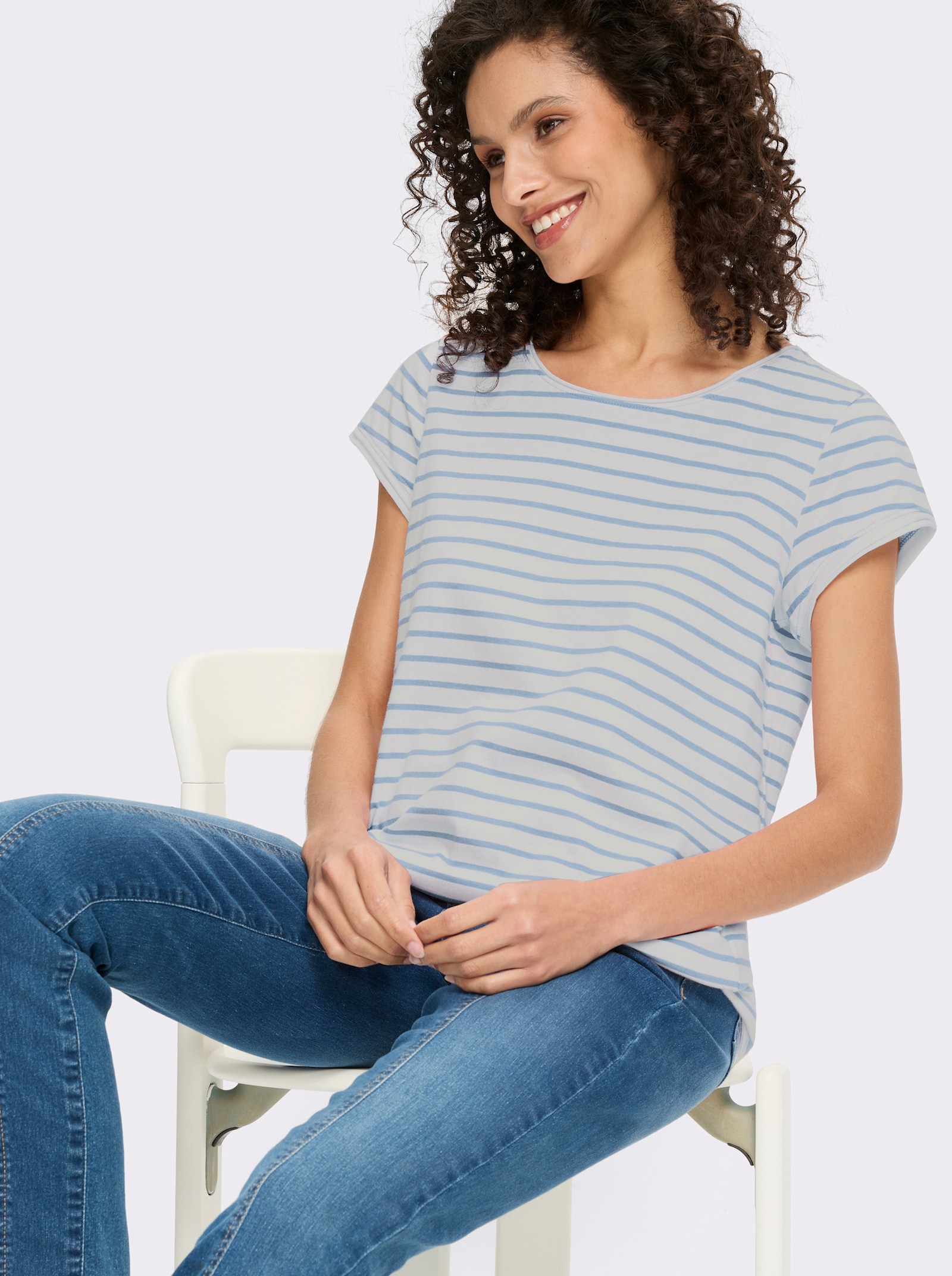 heine T-Shirt - weiß-eisblau-geringelt