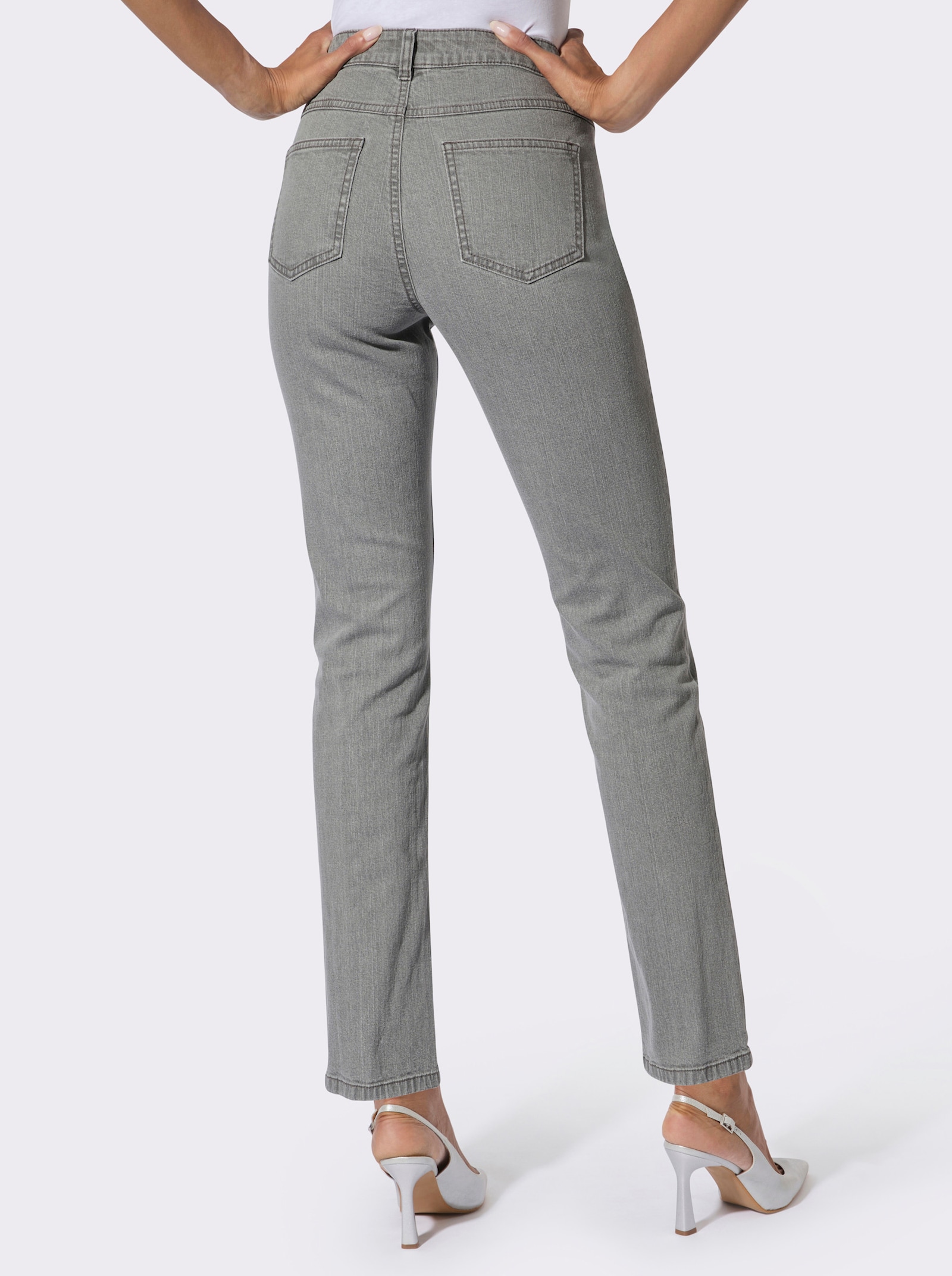 5-Pocket-Jeans mit floraler Stickerei - grey-denim
