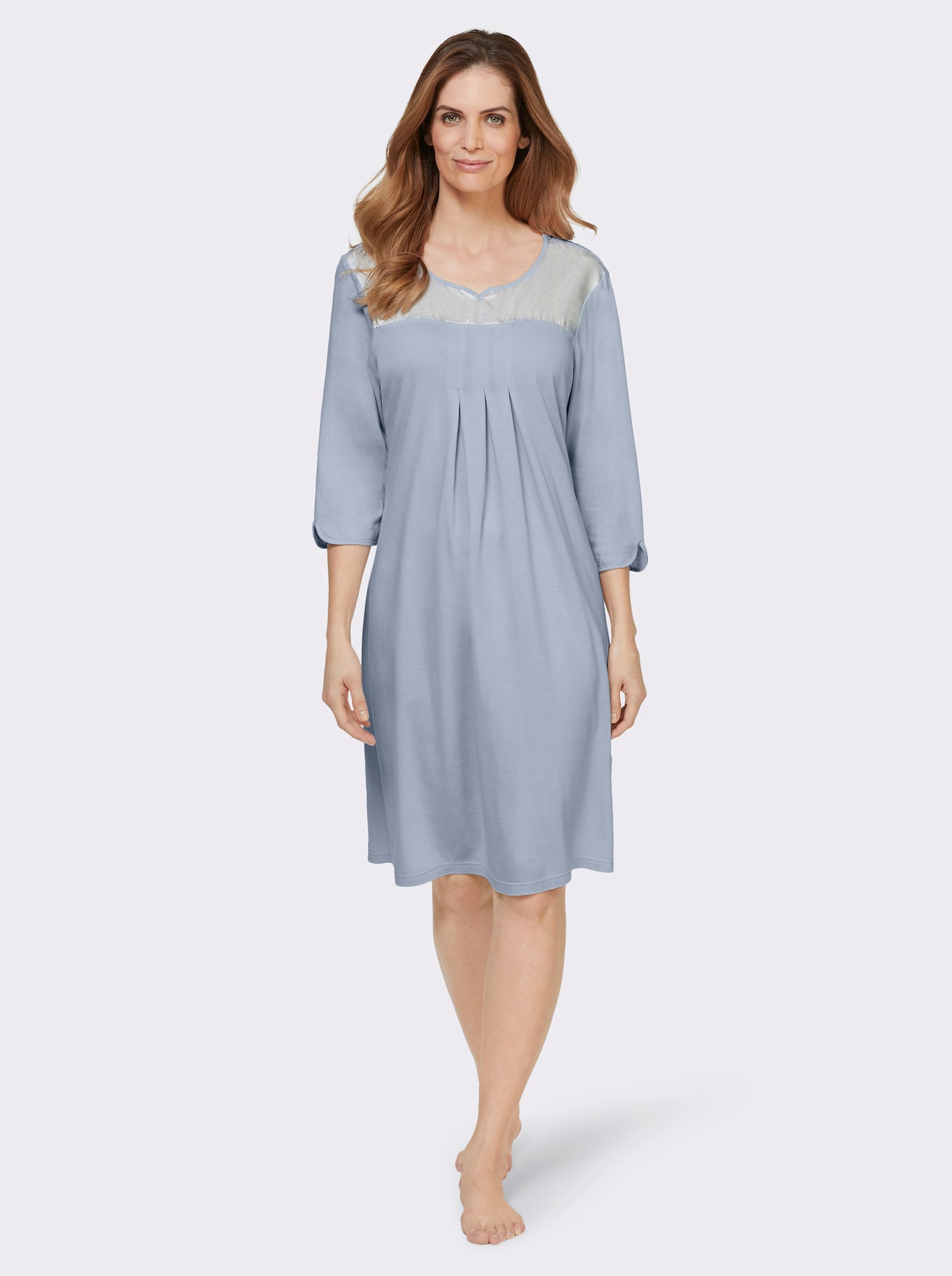Ascafa Nachthemd mit Satin-Einsatz - hellblau