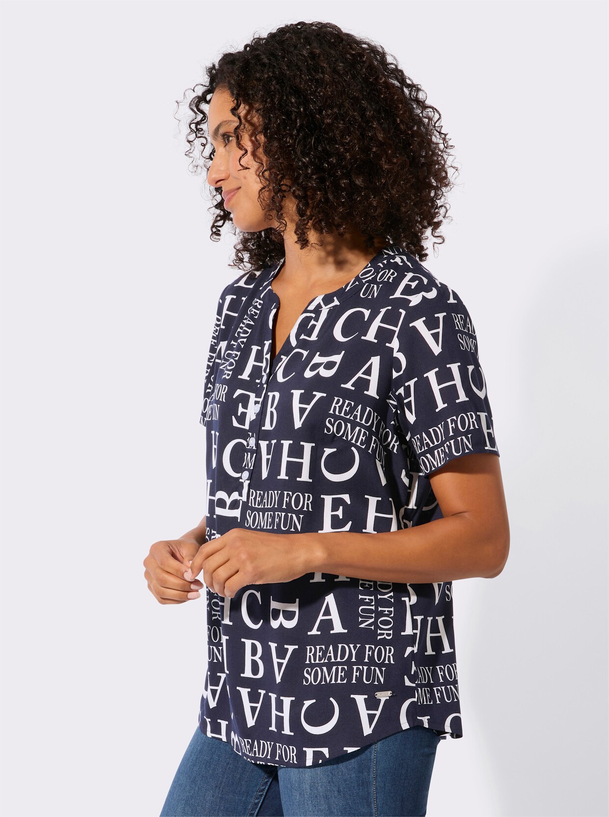 Druckbluse - marine-ecru-bedruckt