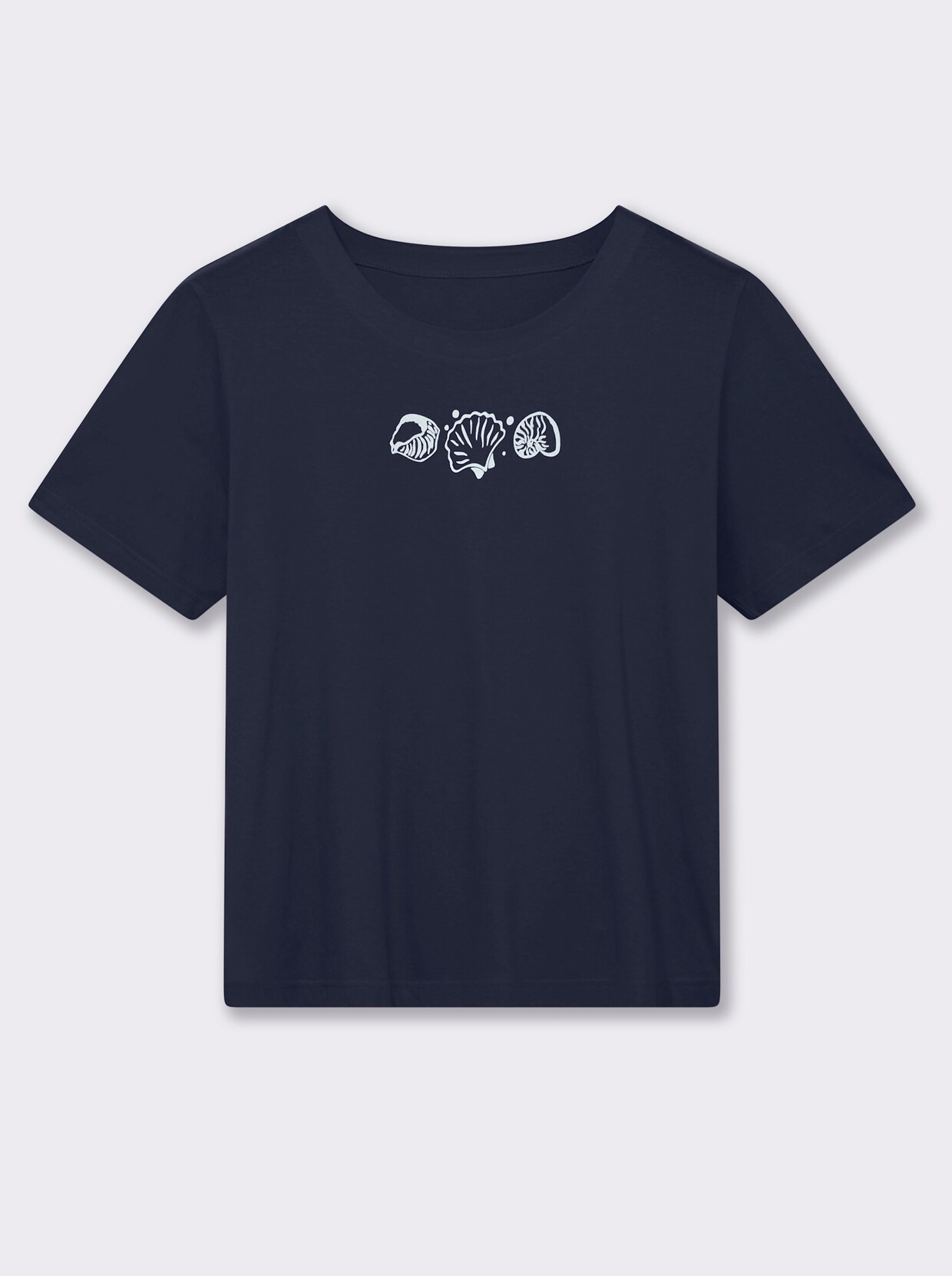 Kurzarmshirt mit Muschel-Druck - marine