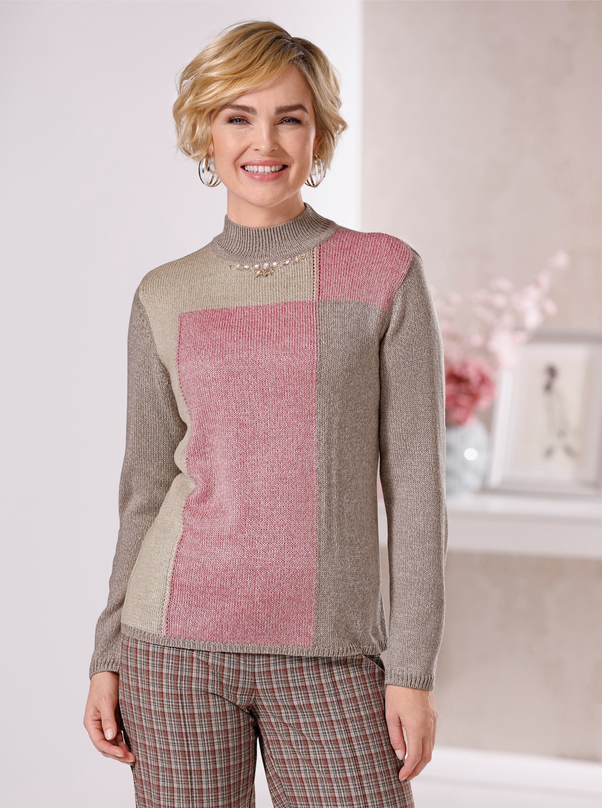 Pullover - sesam/rozenkwarts gedessineerd