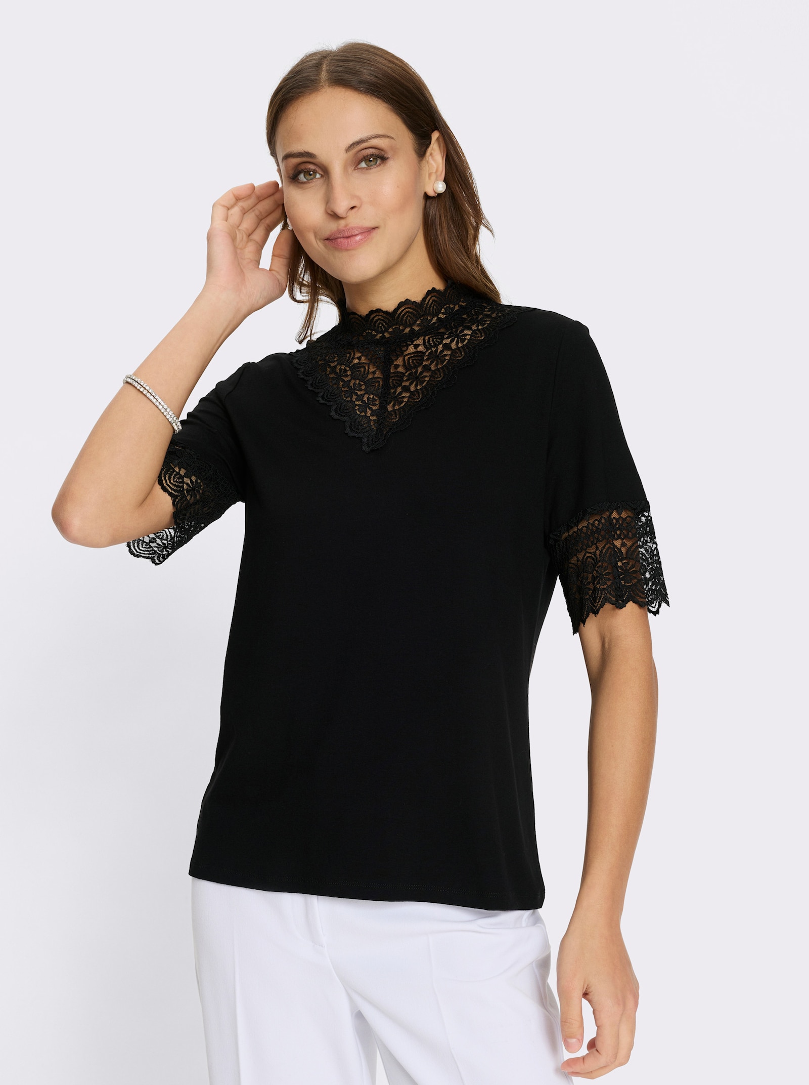Spitzen-Shirt - schwarz