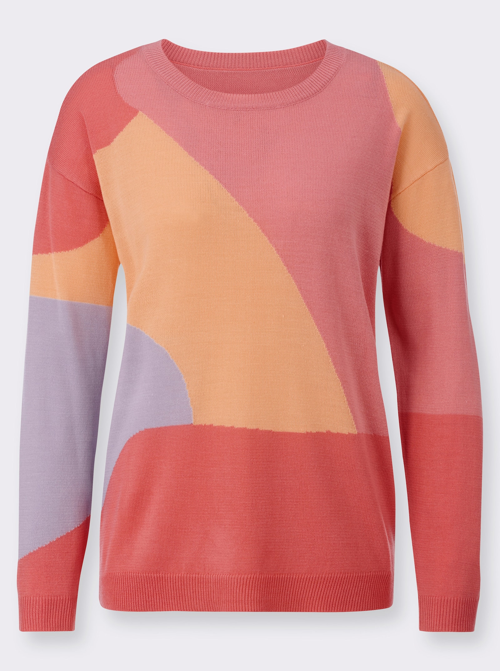 Rundhalspullover mit Intarsien-Strick - grapefruit-flieder-gemustert