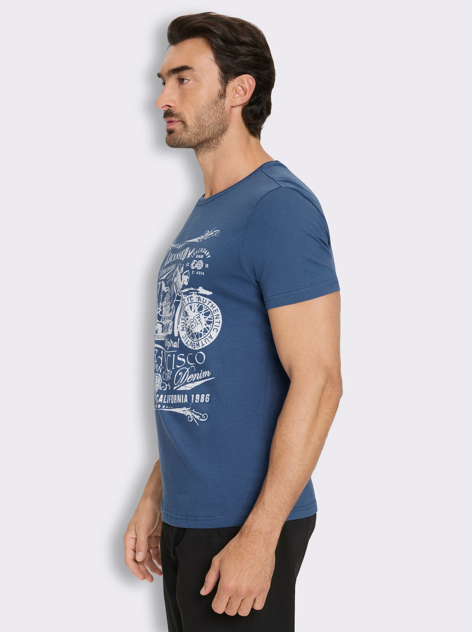 Marco Donati Kurzarmshirt mit Front-Print, Baumwolle - jeansblau-bedruckt