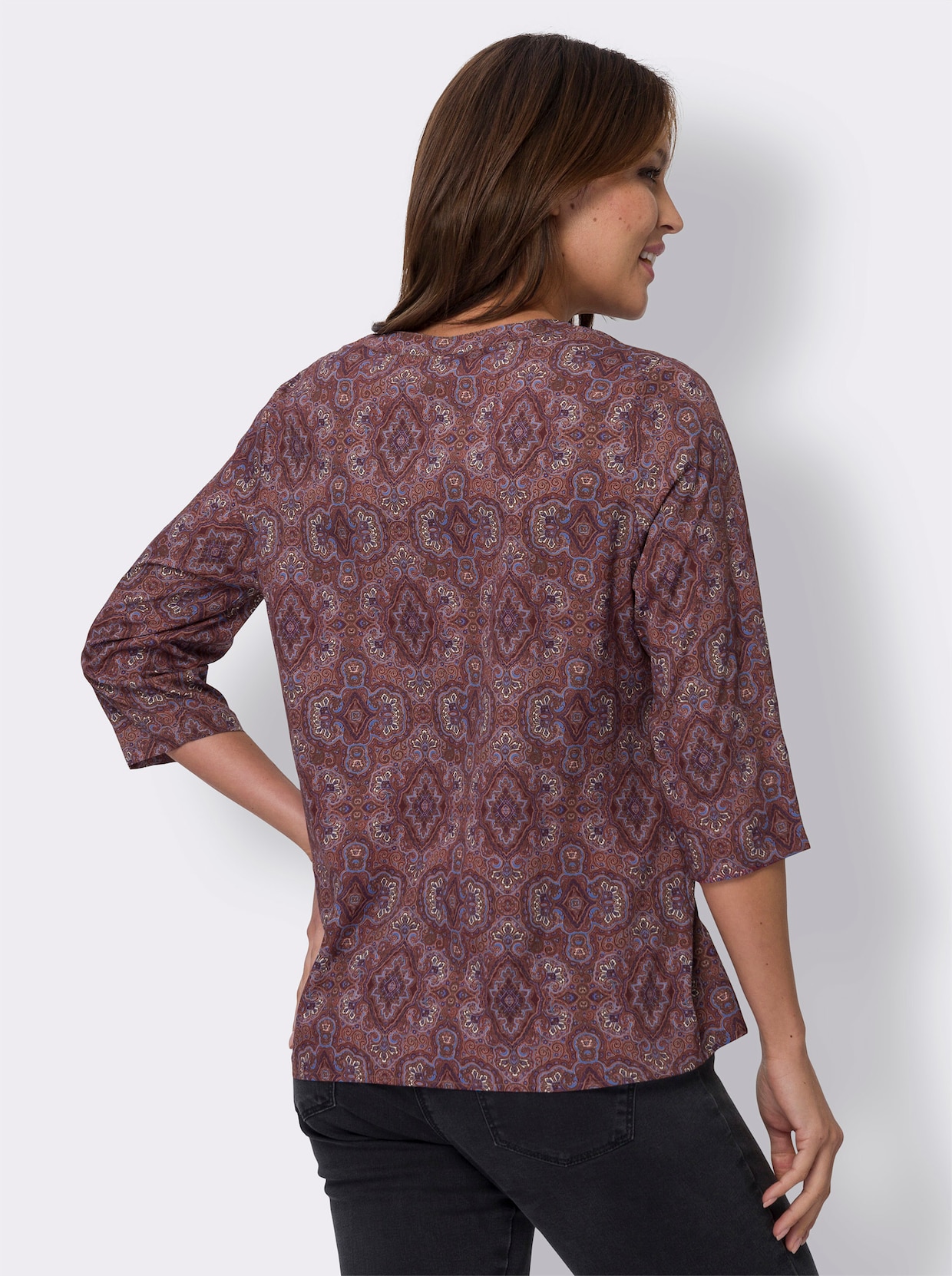 Comfortabele blouse - bordeaux/ecru bedrukt