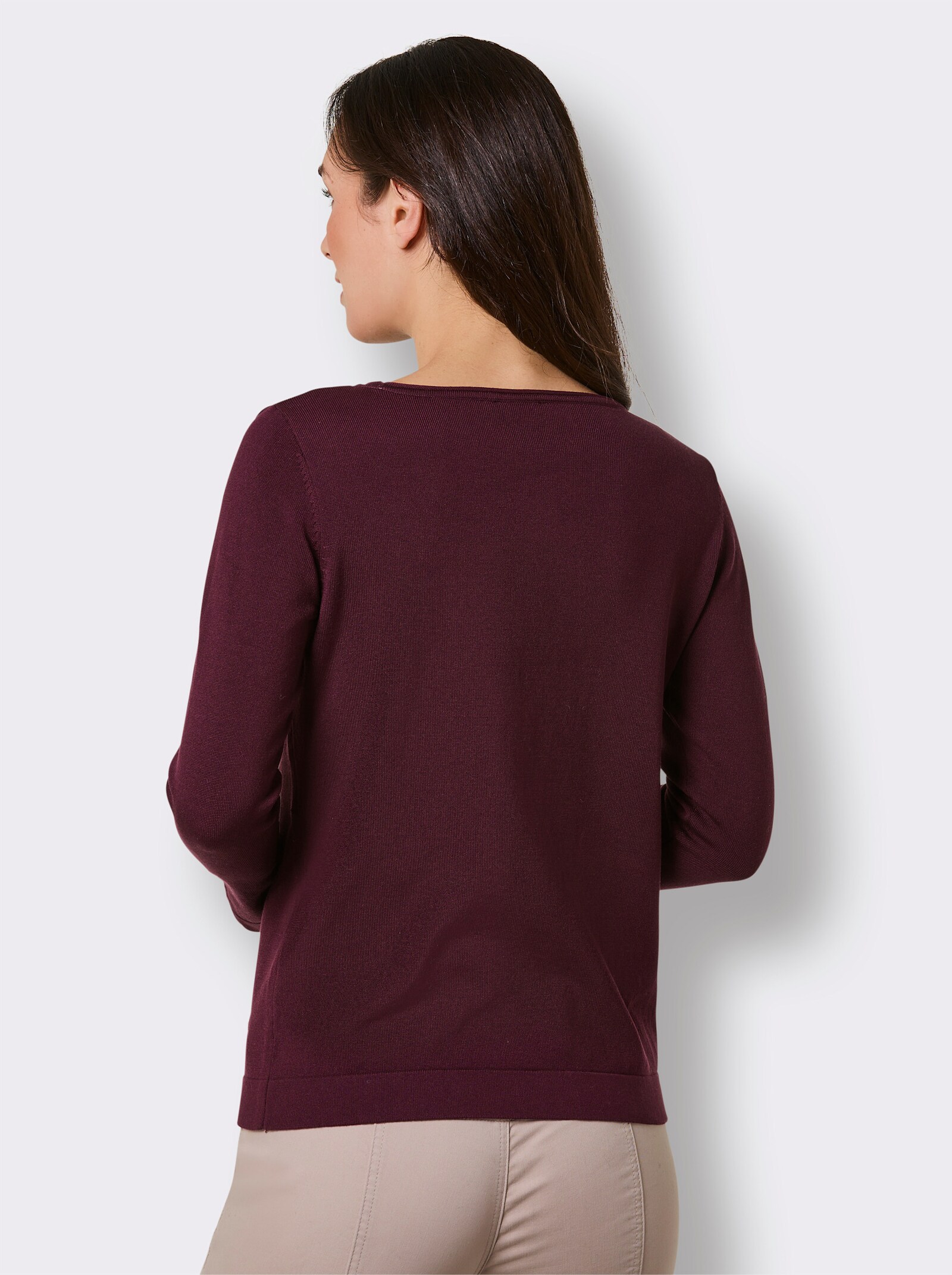 CREATION L PREMIUM Langarm-Pullover mit Strass-Applikationen - burgund