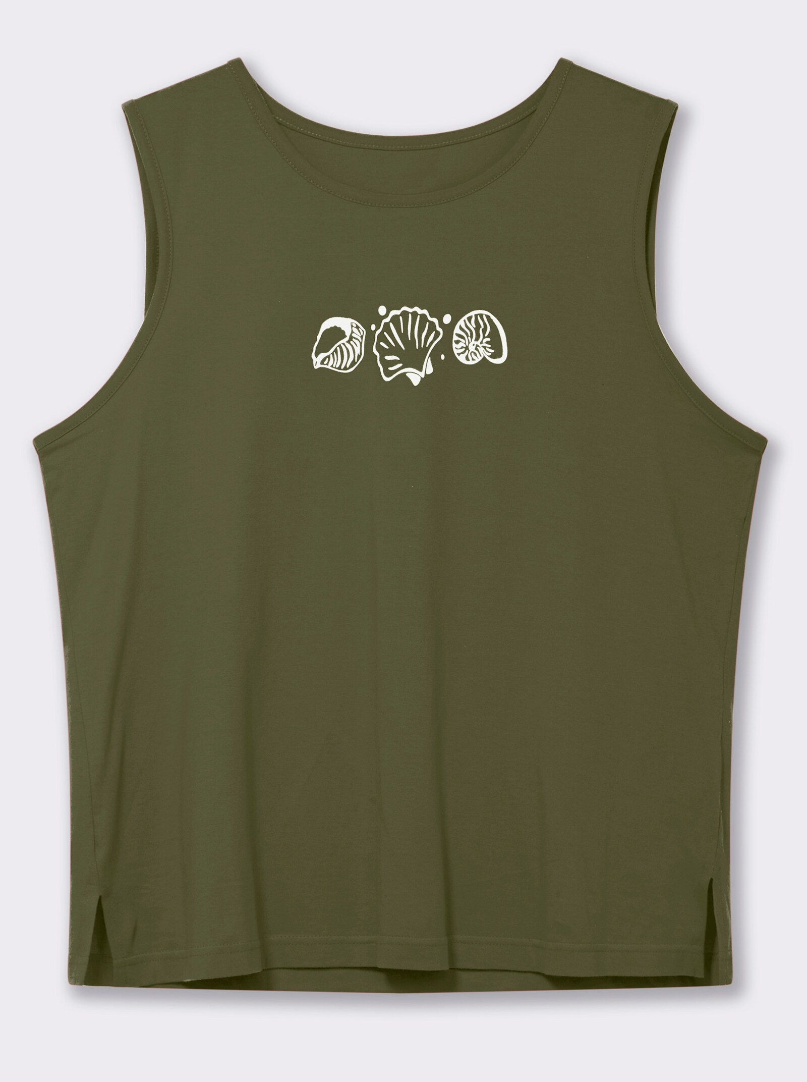 Shirttop mit Seitenschlitzen - oliv