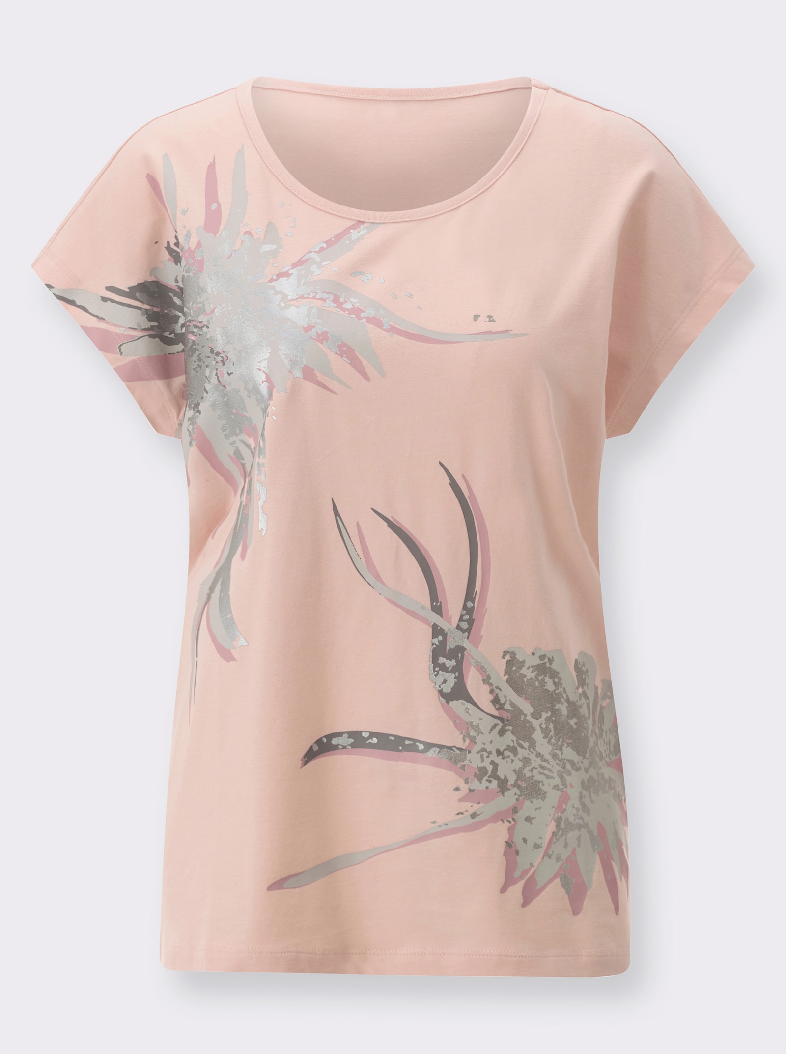 Kurzarmshirt mit silberfarbigem Druck - puder-silberfarben-bedruckt