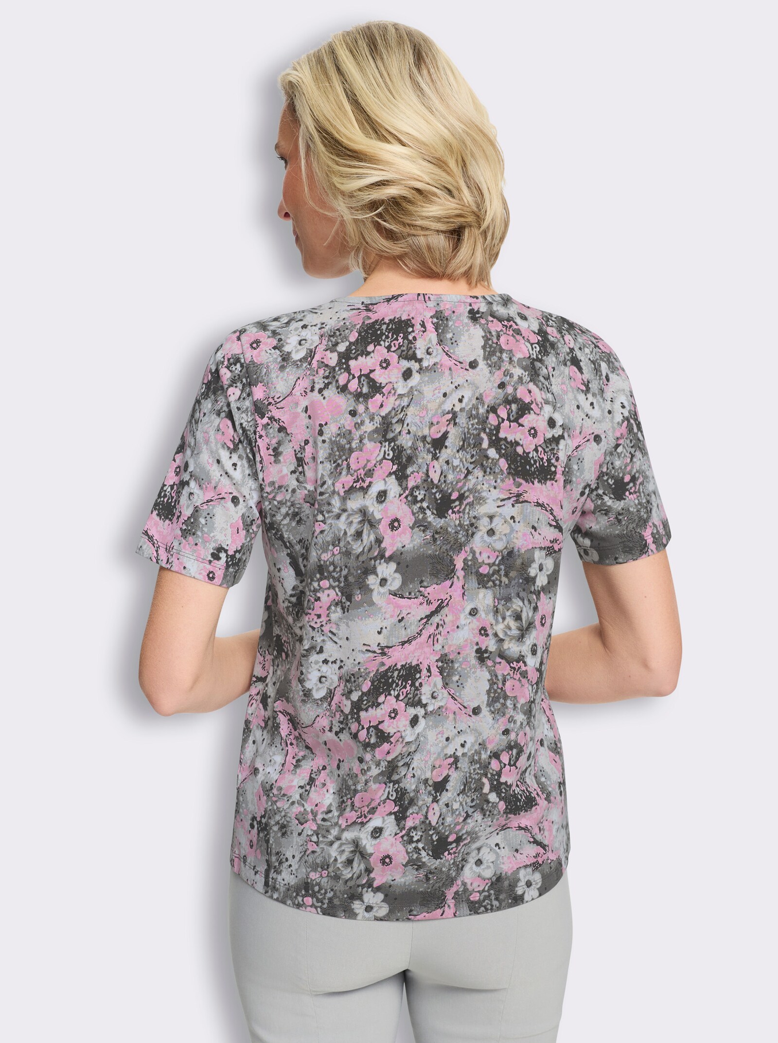 Shirt met korte mouwen in bloemdessin - roze/steengrijs bedrukt