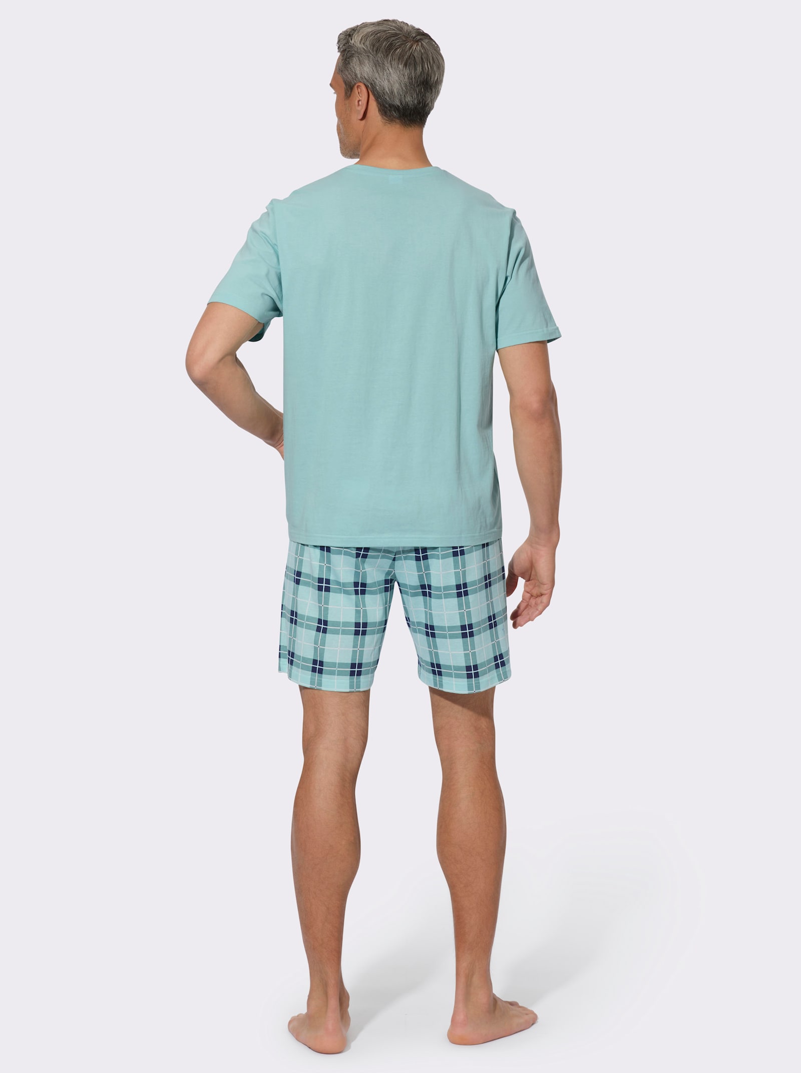 Shorty mit Karo-Druck - mint/marine