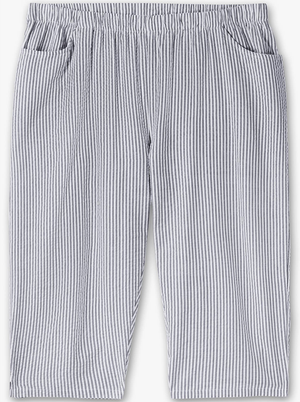 Caprihose aus Seersucker, gestreift - dunkelblau-gestreift