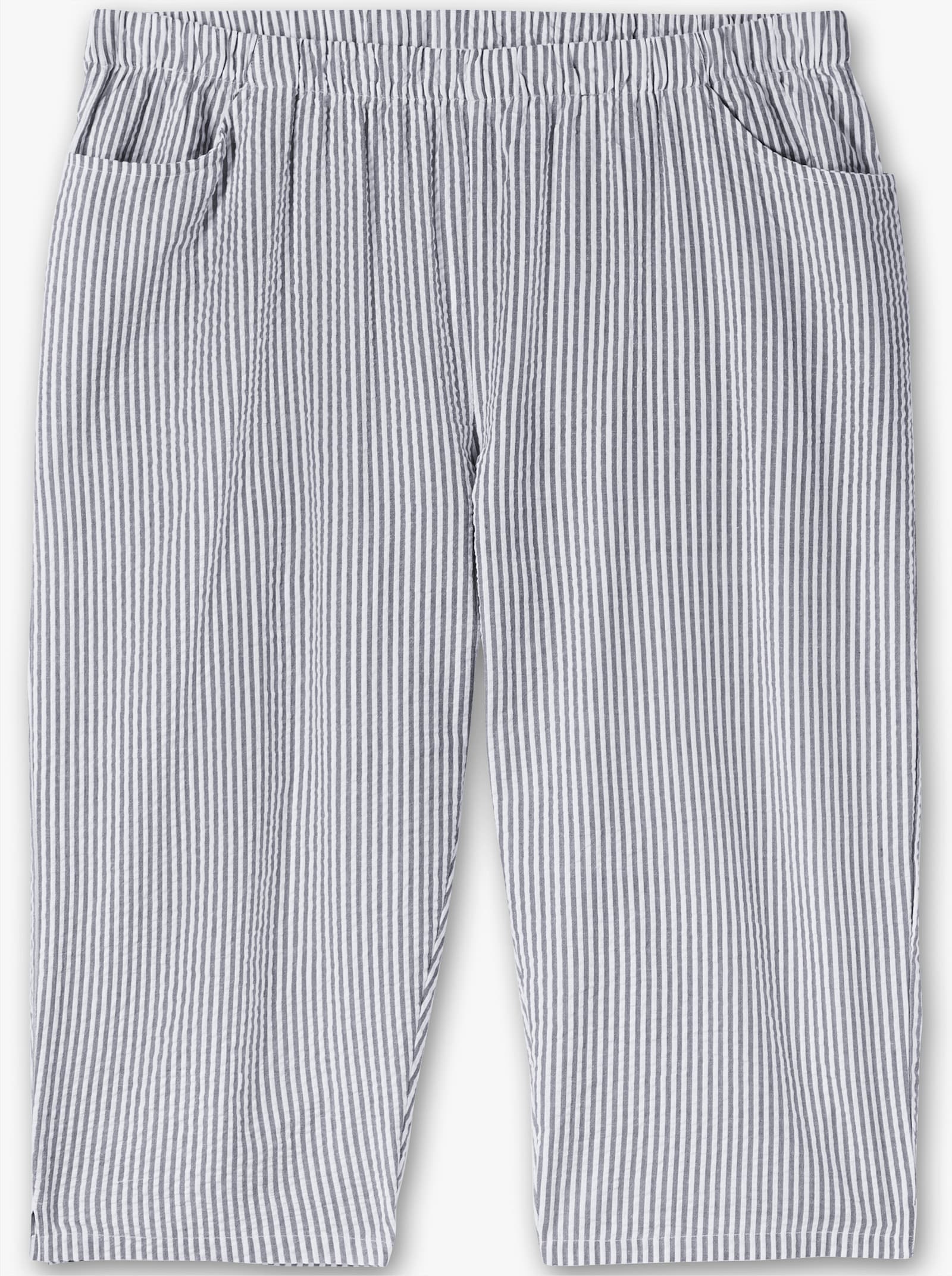 Caprihose aus Seersucker, gestreift - dunkelblau-gestreift