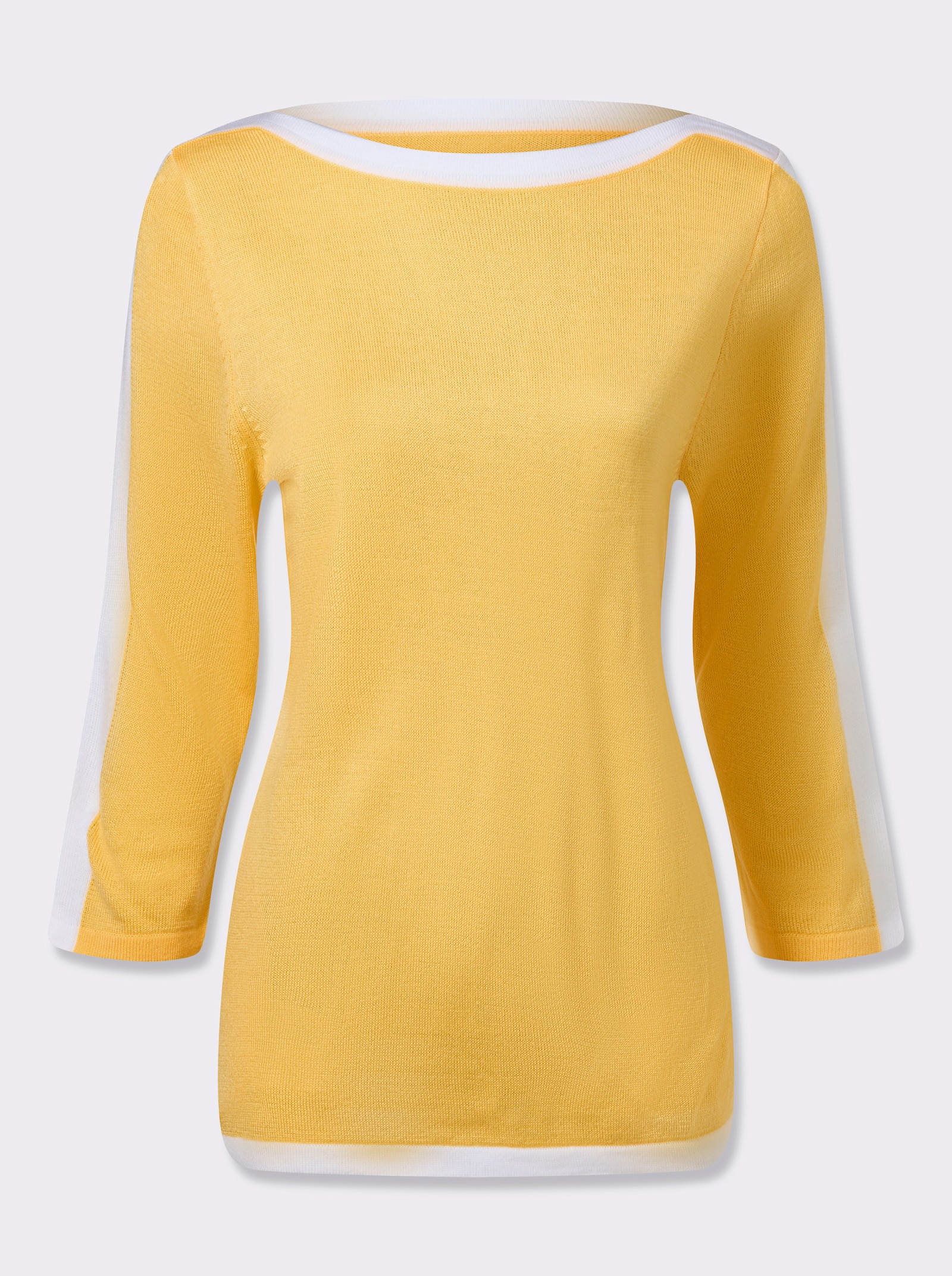 Pullover met 3/4-mouwen en contrastkleurige details - geel/wit