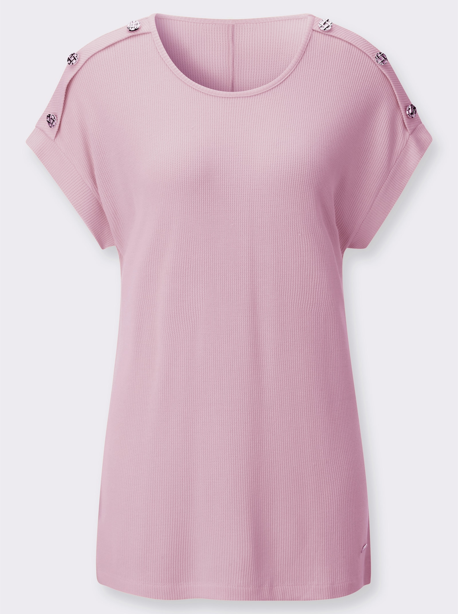 Kurzarmshirt mit Schmuckknöfen an der Schulter - rosé