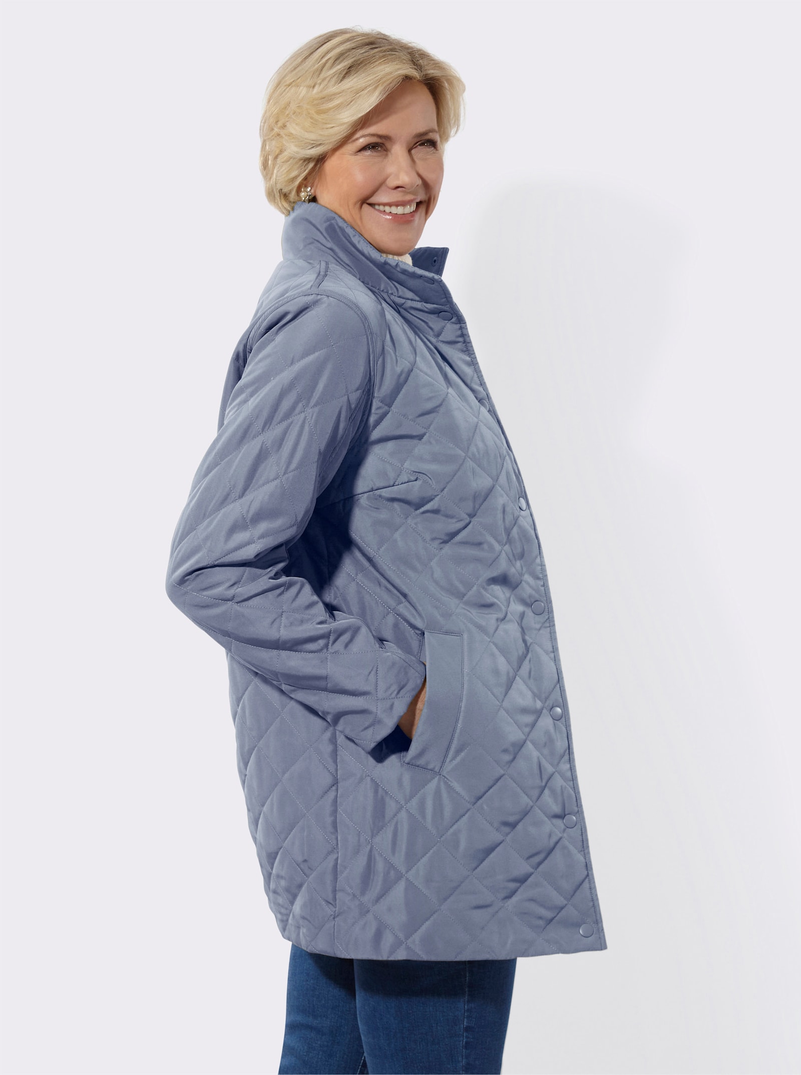 Steppjacke in Longform - taubenblau