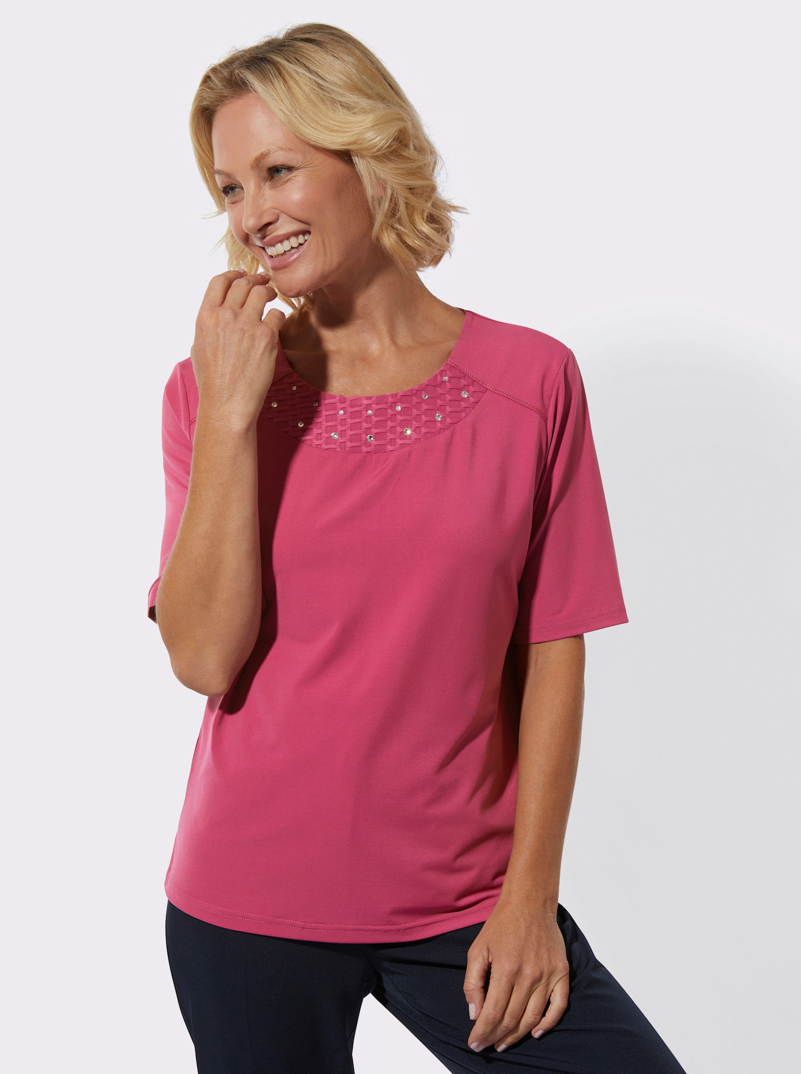 Rundhalsshirt mit Schulterpasse vorne - erika