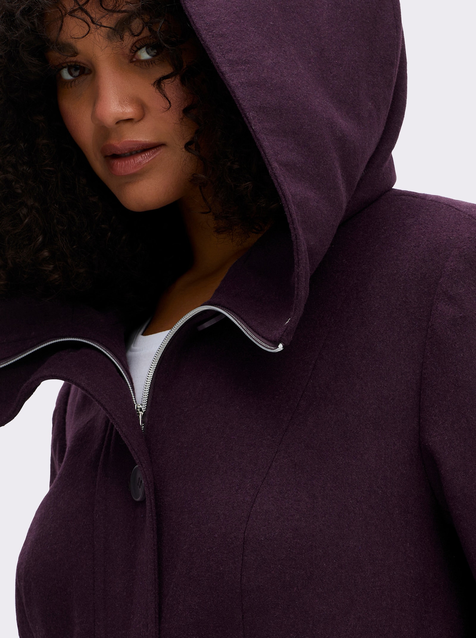 sheego Kurzmantel in A-Linie, mit Kapuze - aubergine