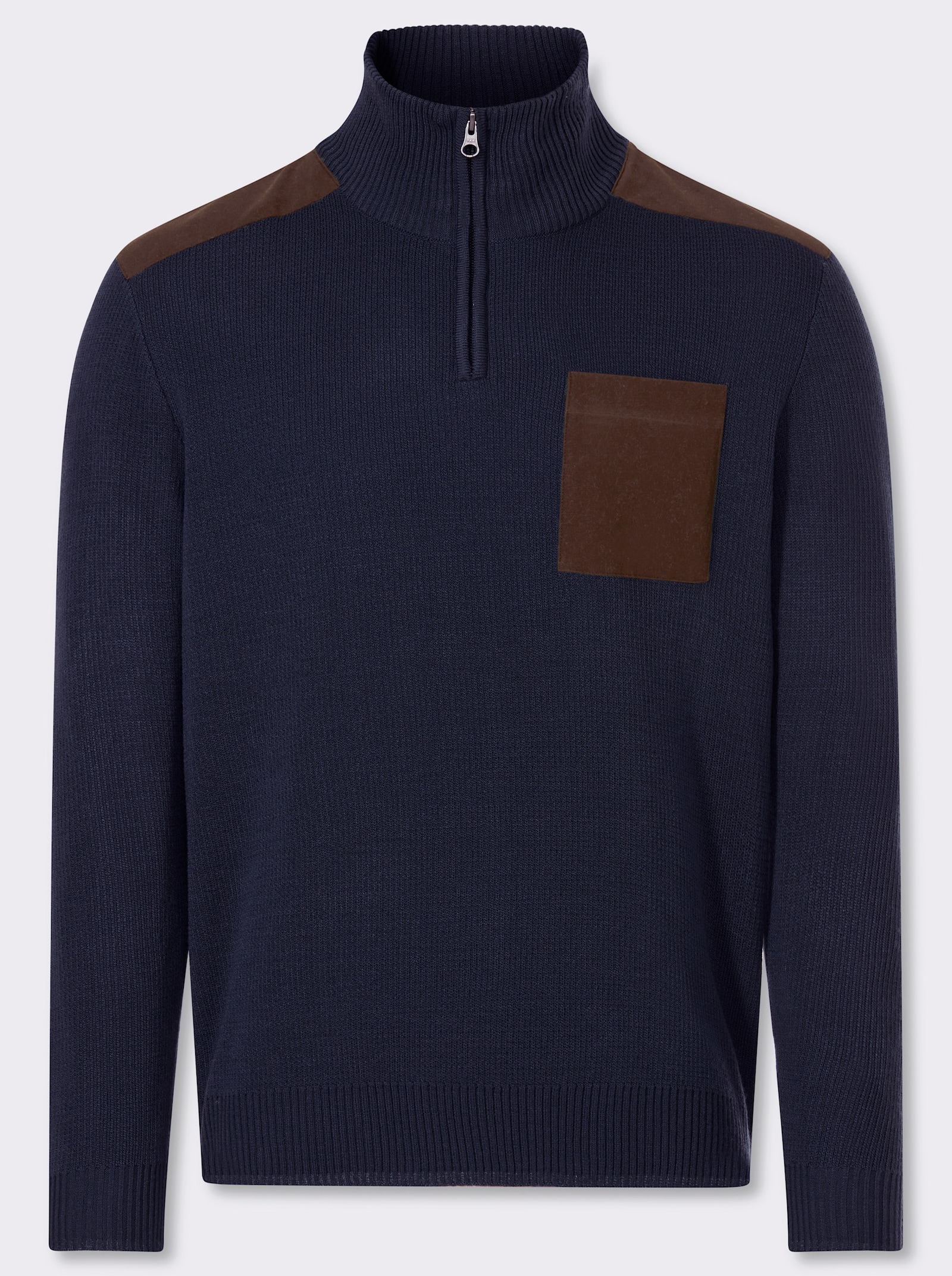 Catamaran Langarm-Pullover mit Kontrast-Details - marine-rauchblau-meliert