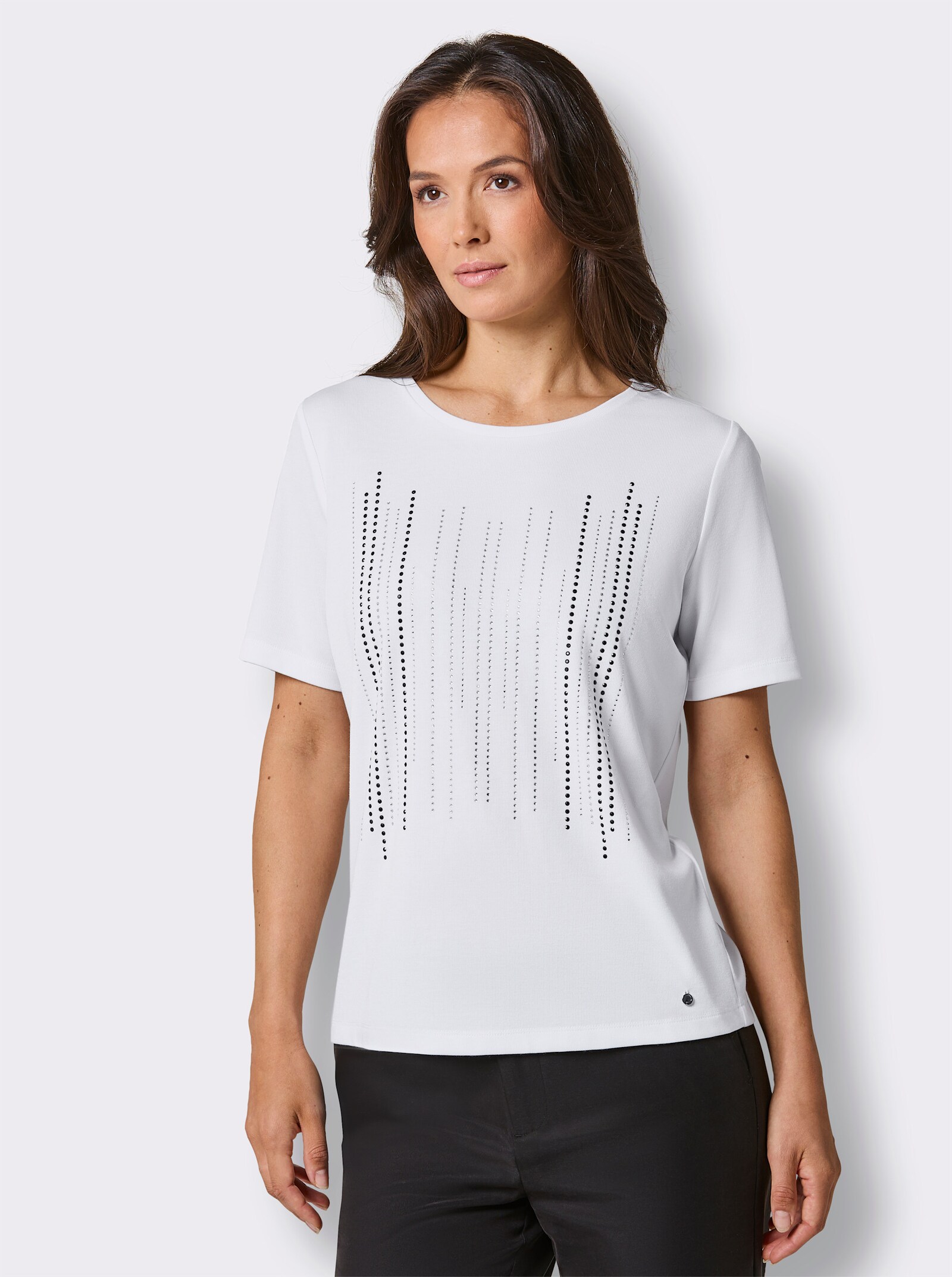 CREATION L PREMIUM Kurzarmshirt mit Glitzersteinchen - weiß