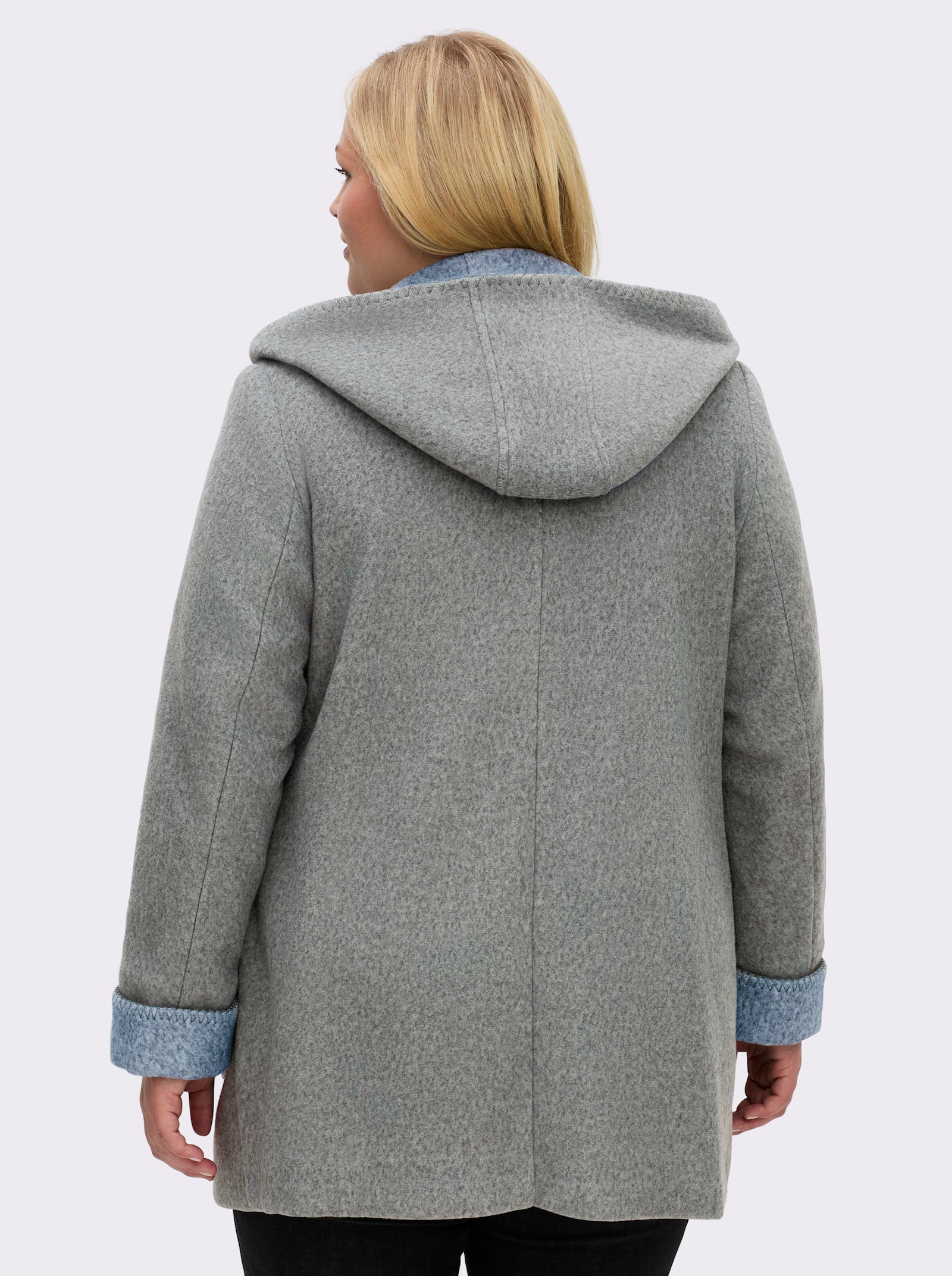 Kapuzenjacke in Woll-Optik - hellgrau-meliert